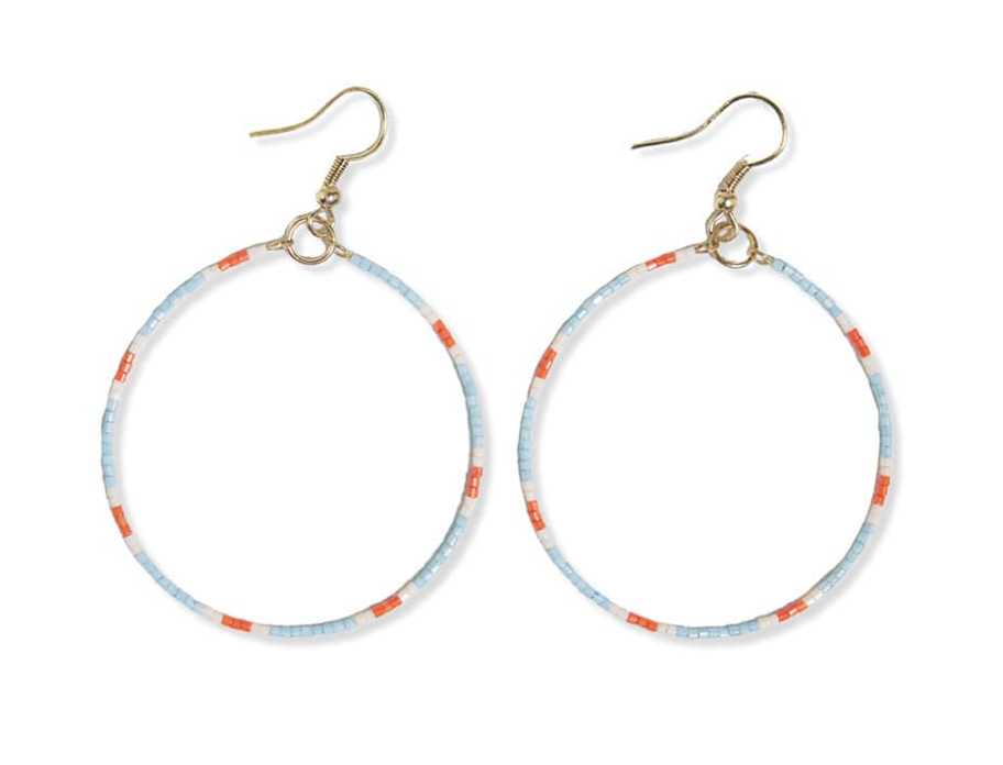 Kelly Dot Beaded Hoop Earrings Light Blue