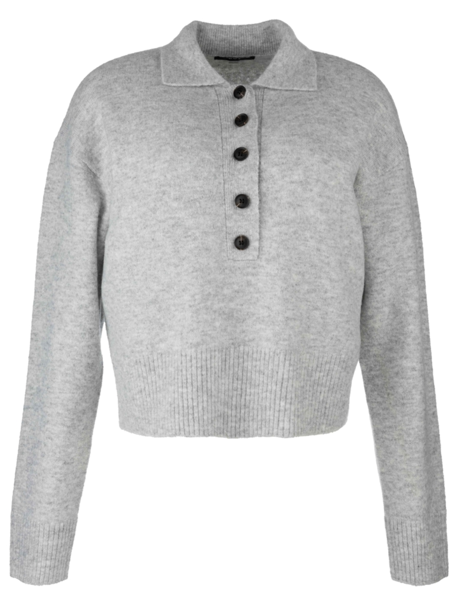 Lilia Button Front Long Sleeve Sweater (Heather Grey)
