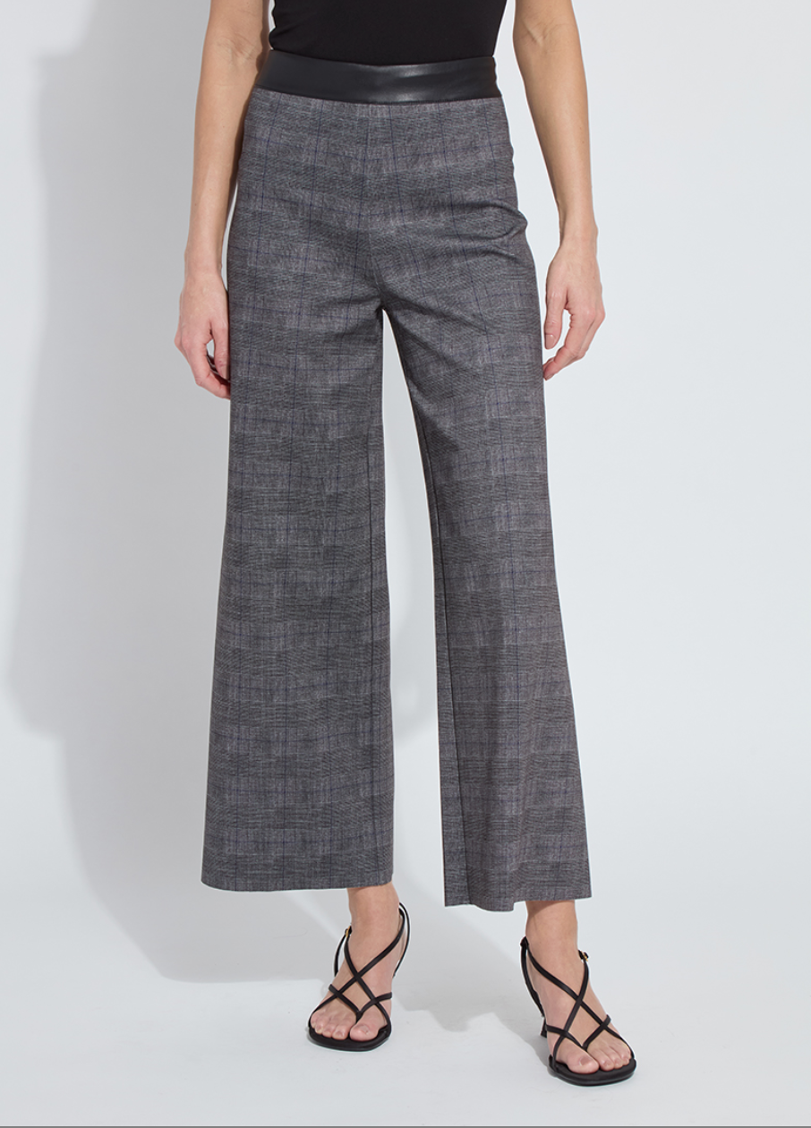 Denver Wide Leg Printed Pone in Charcoal Glen Plaid