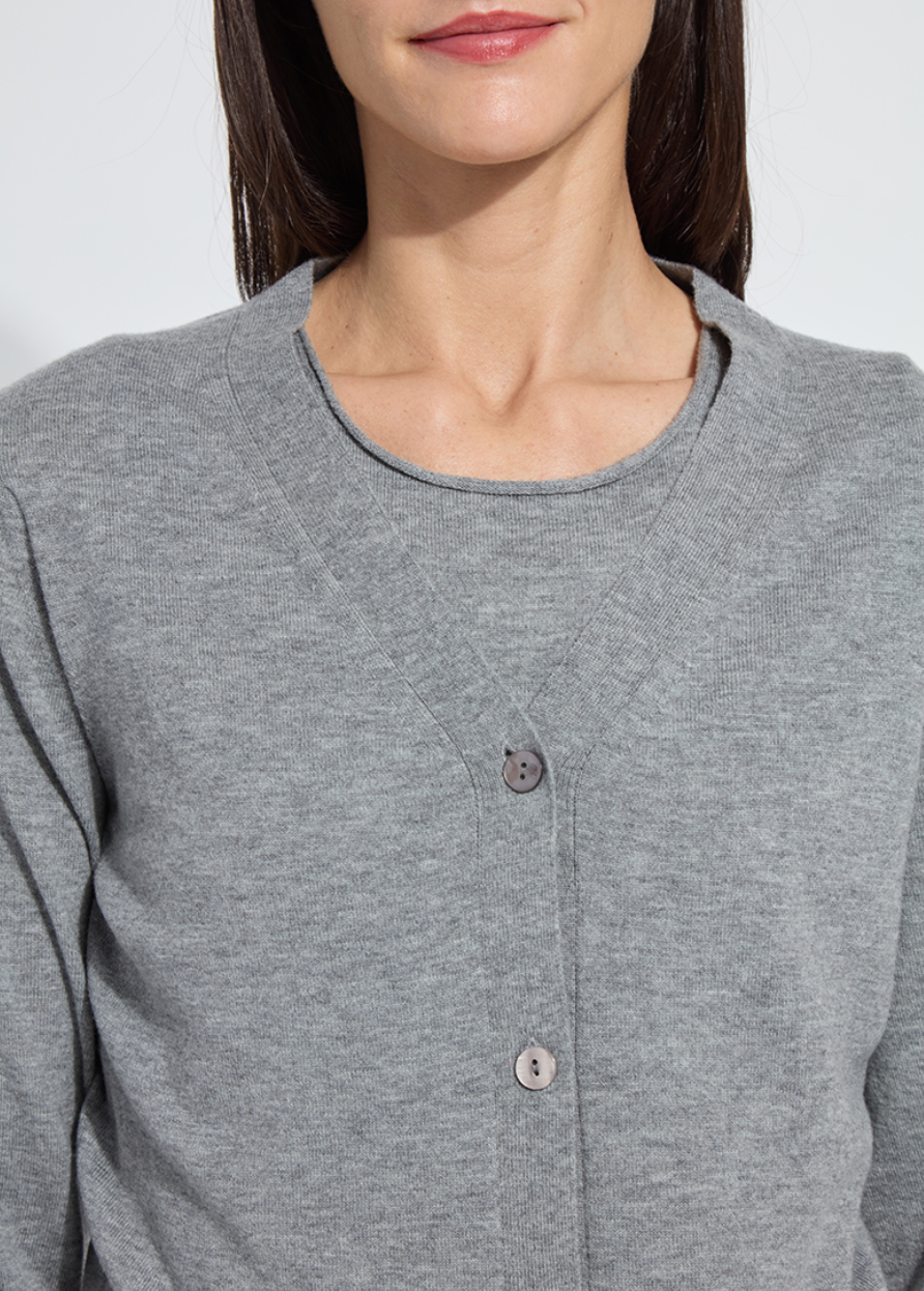 Cosette Merino Wool Cardigan in Heather Cloud