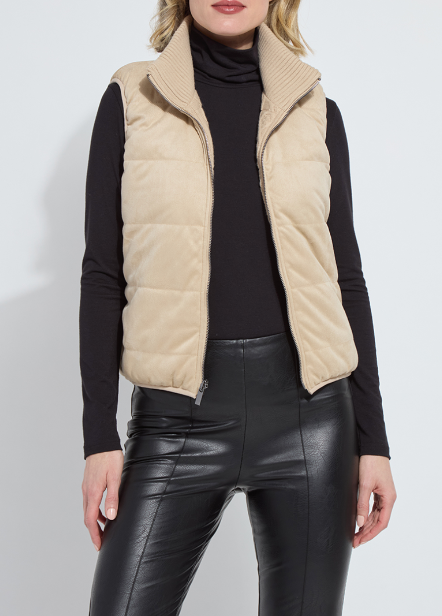 Petra Reversible Puffer Sweater Vest in Blond Wood