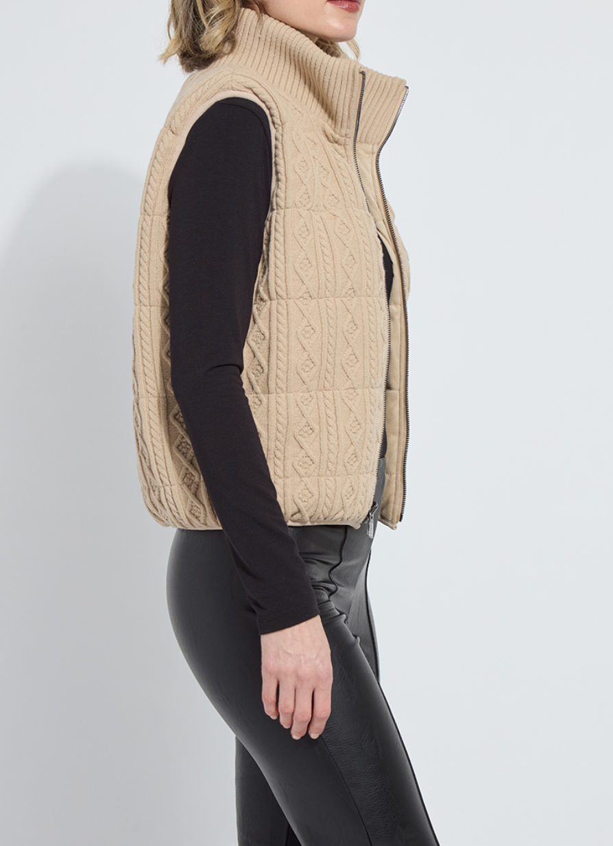 Petra Reversible Puffer Sweater Vest in Blond Wood