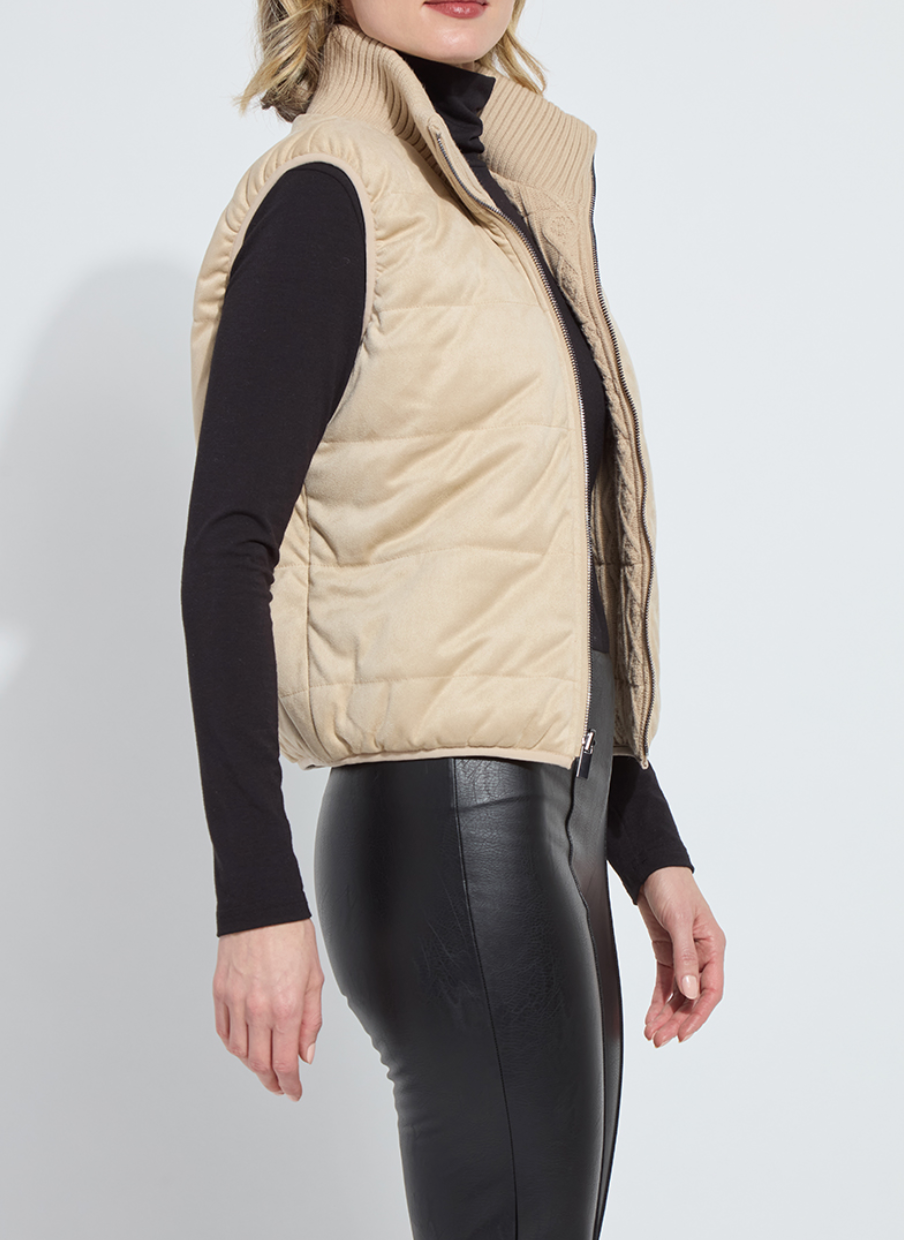 Petra Reversible Puffer Sweater Vest in Blond Wood