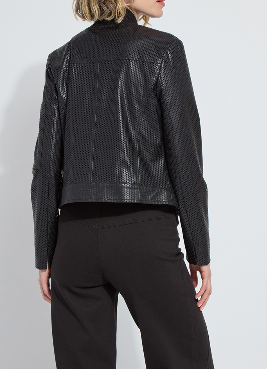 Millicent Perforated Vegan Leather Jacket in Black