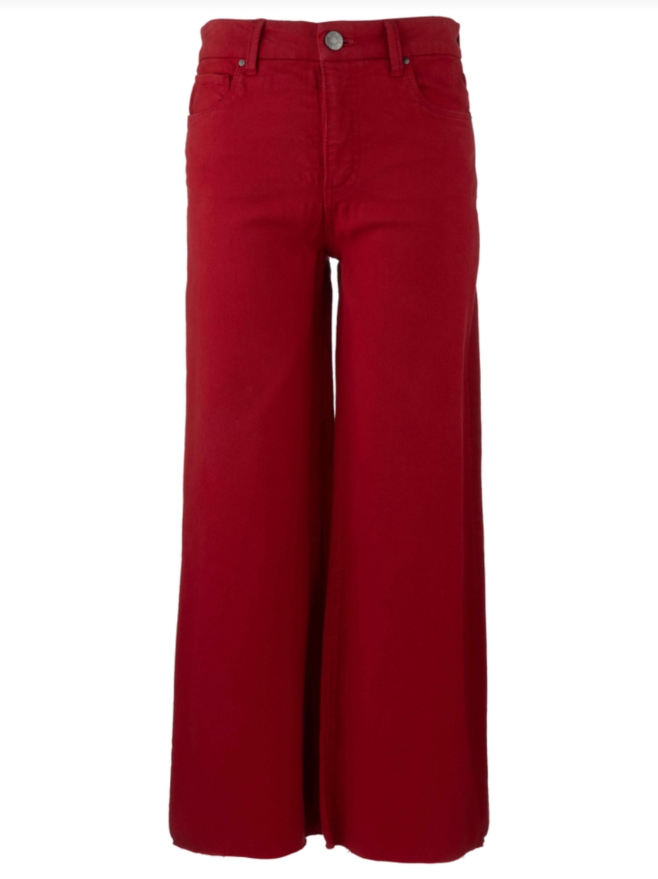 Meg High Rise Fab Ab Wide Leg Raw Hem (Ruby Red)