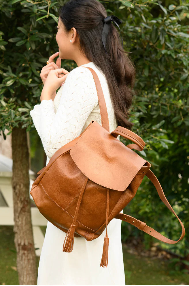 GR Tassel Backpack in Pebbled Cognac