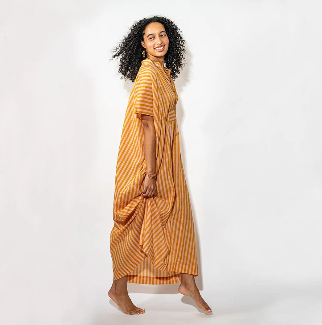 Margot Kaftan in Stripe Blush Mustard
