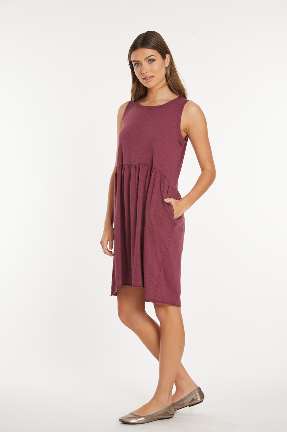 Drop Shirred Waist Tank Dress in Zinfandel
