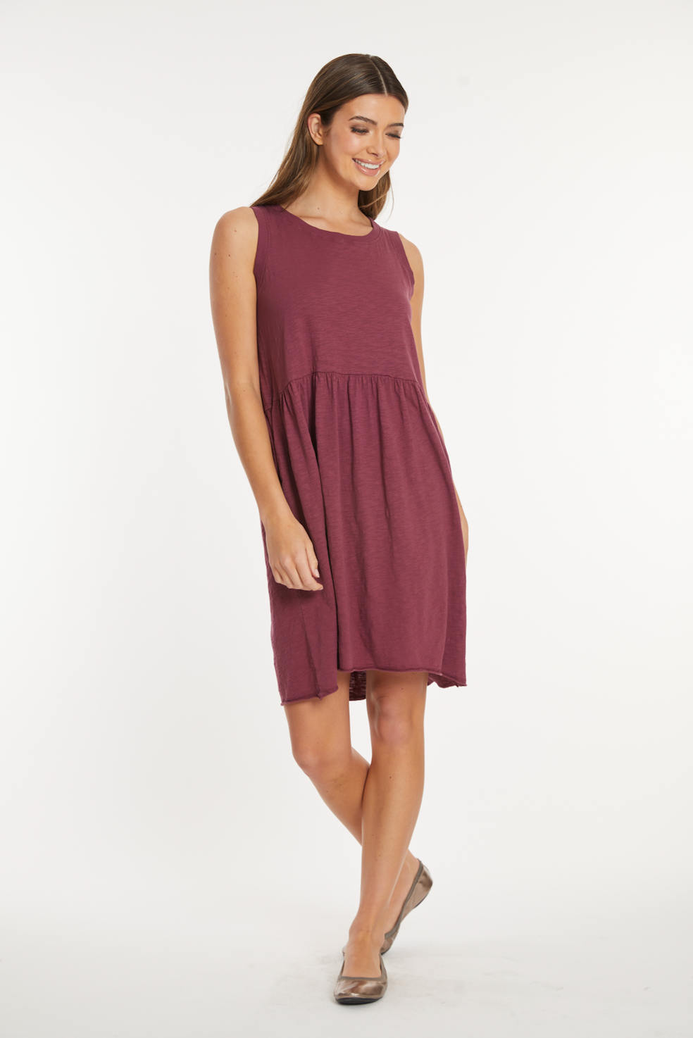 Drop Shirred Waist Tank Dress in Zinfandel