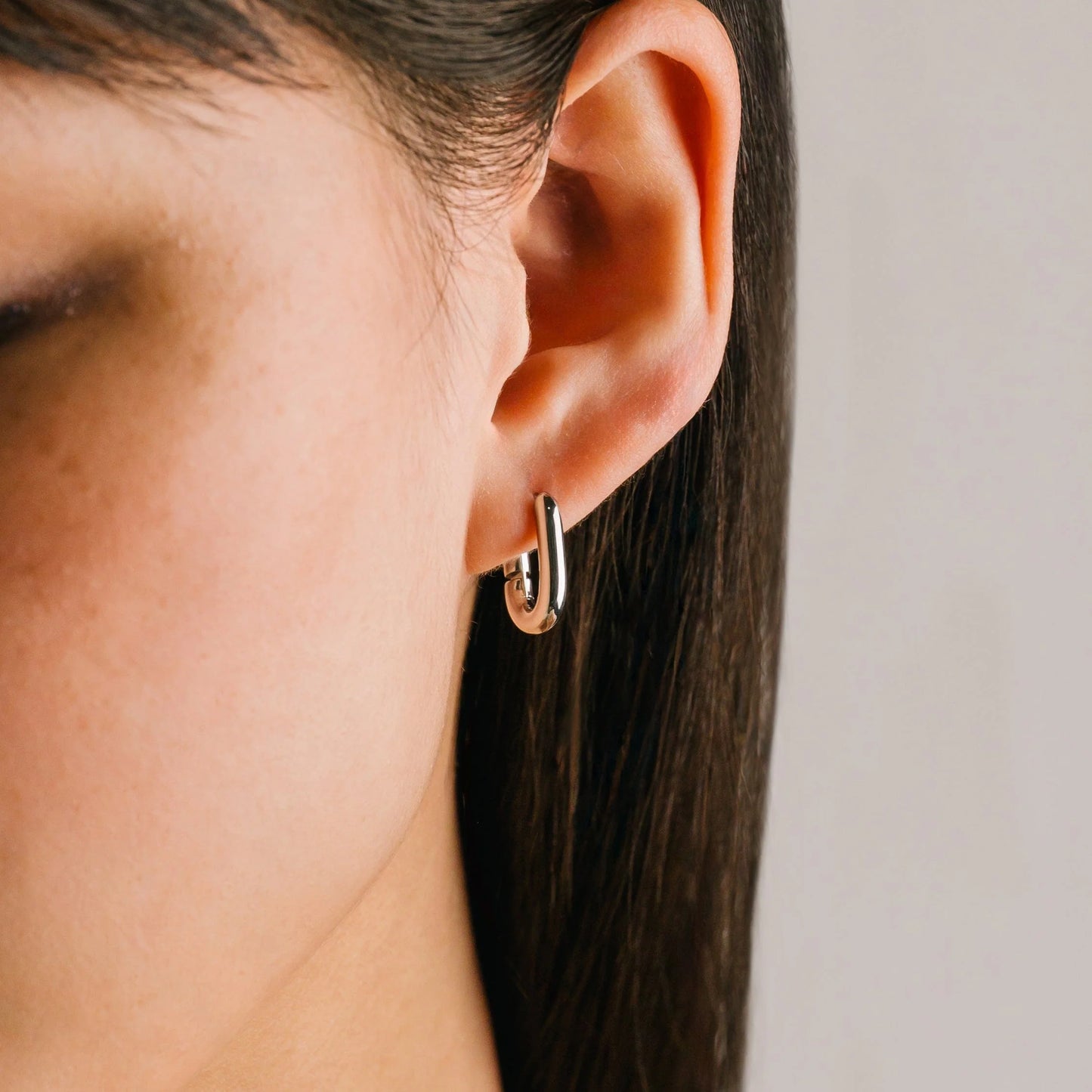 Small Paperclip Puff Hoop Earrings in Silver (Waterproof)