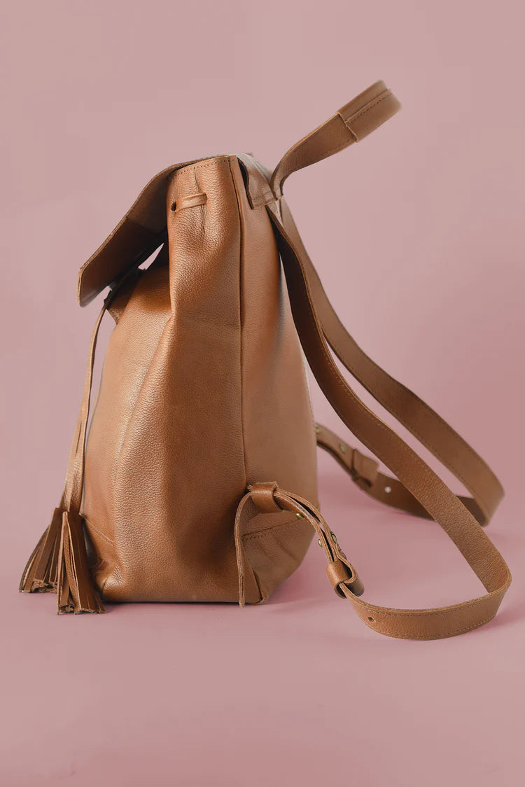 GR Tassel Backpack in Pebbled Cognac