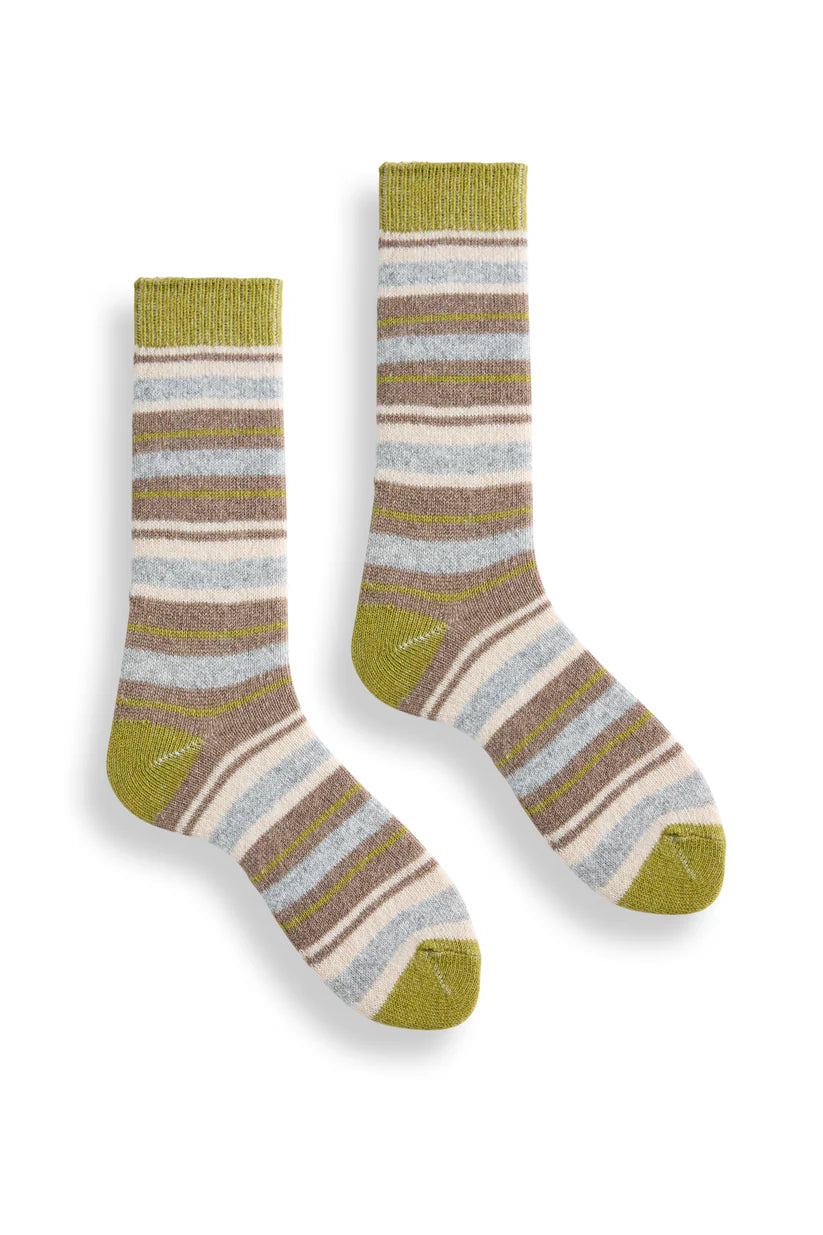 Women's Multi Stripe Wool Cashmere Crew Socks