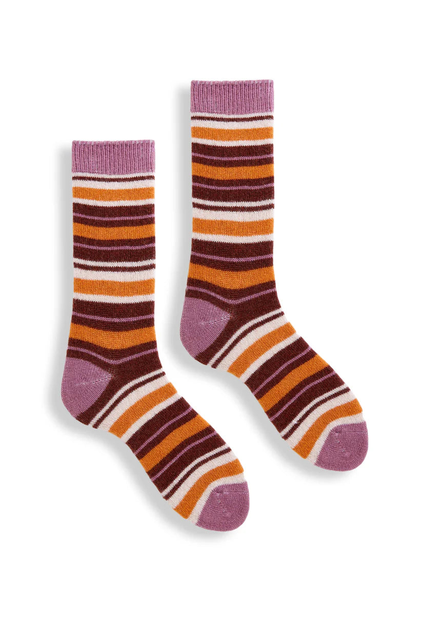 Women's Multi Stripe Wool Cashmere Crew Socks