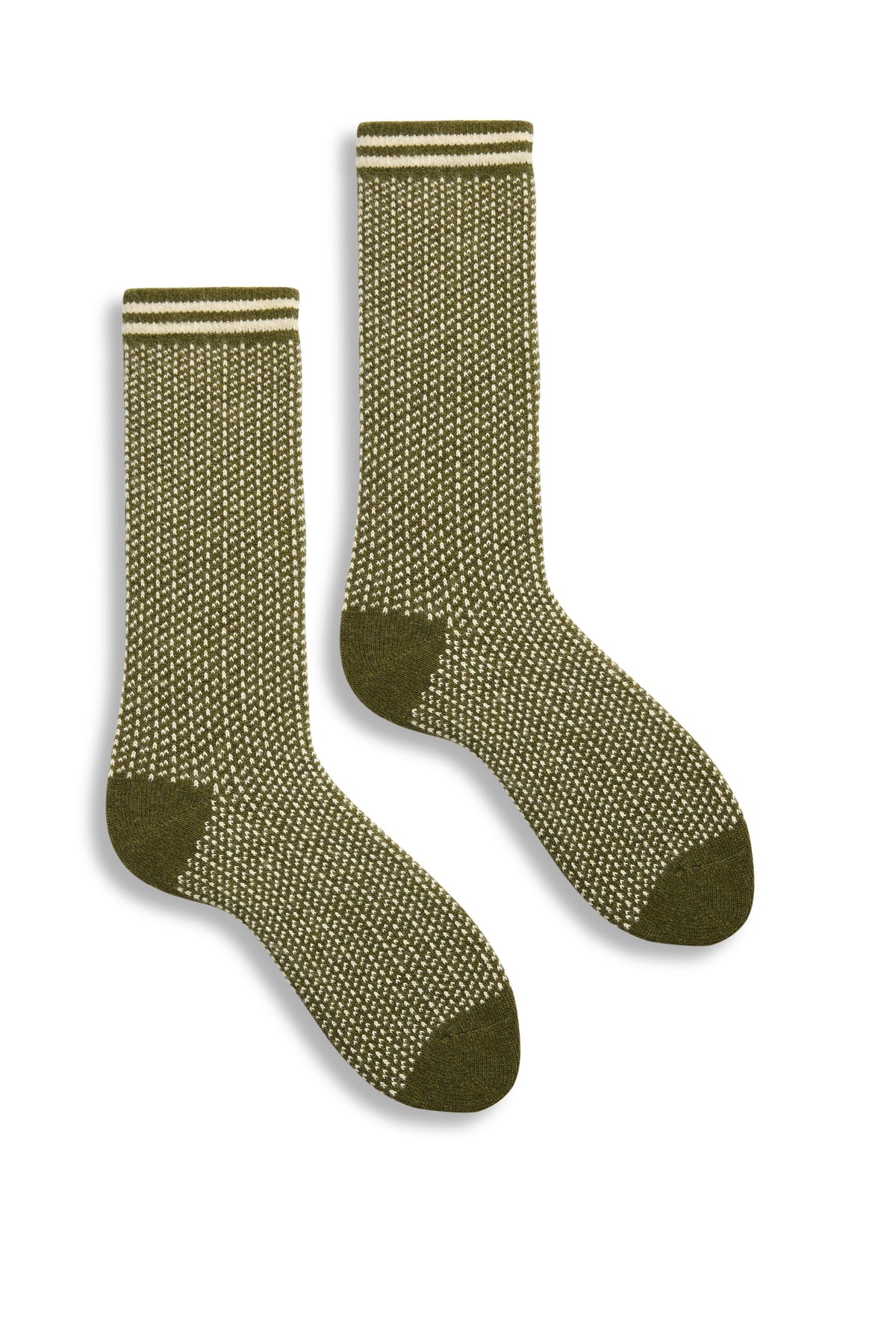 Women's Nordic Birdseye Wool Cashmere Crew Socks in Olive