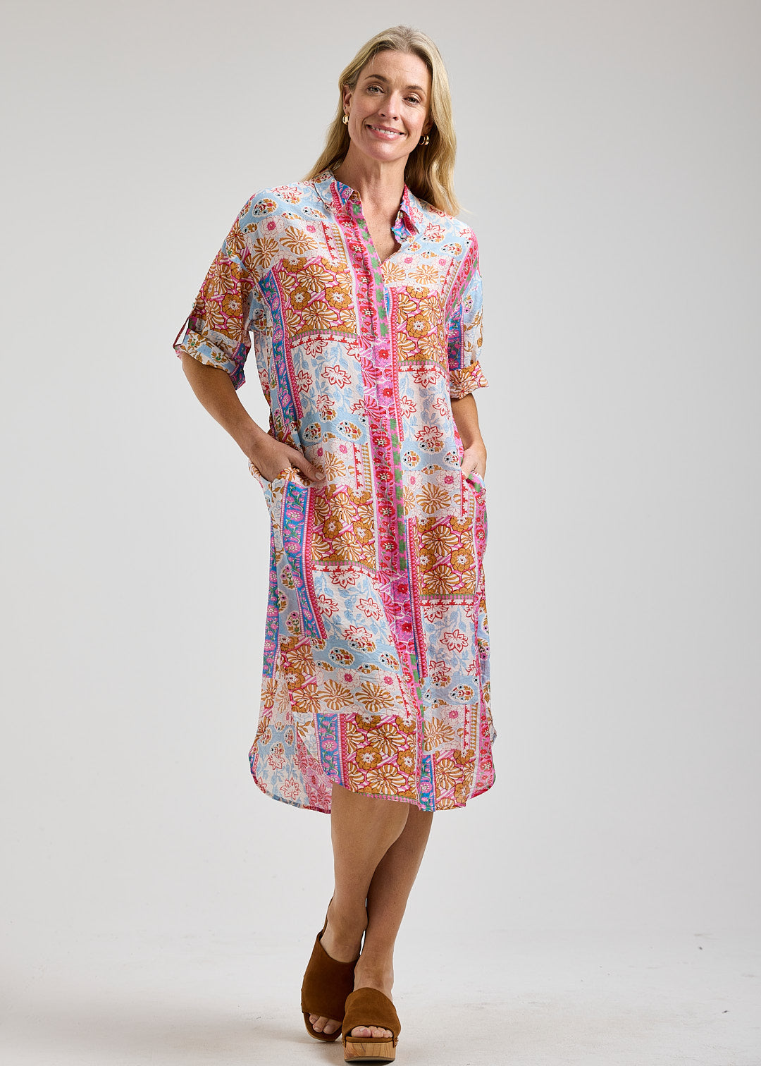Printed Shirt Dress in Bella Rossa