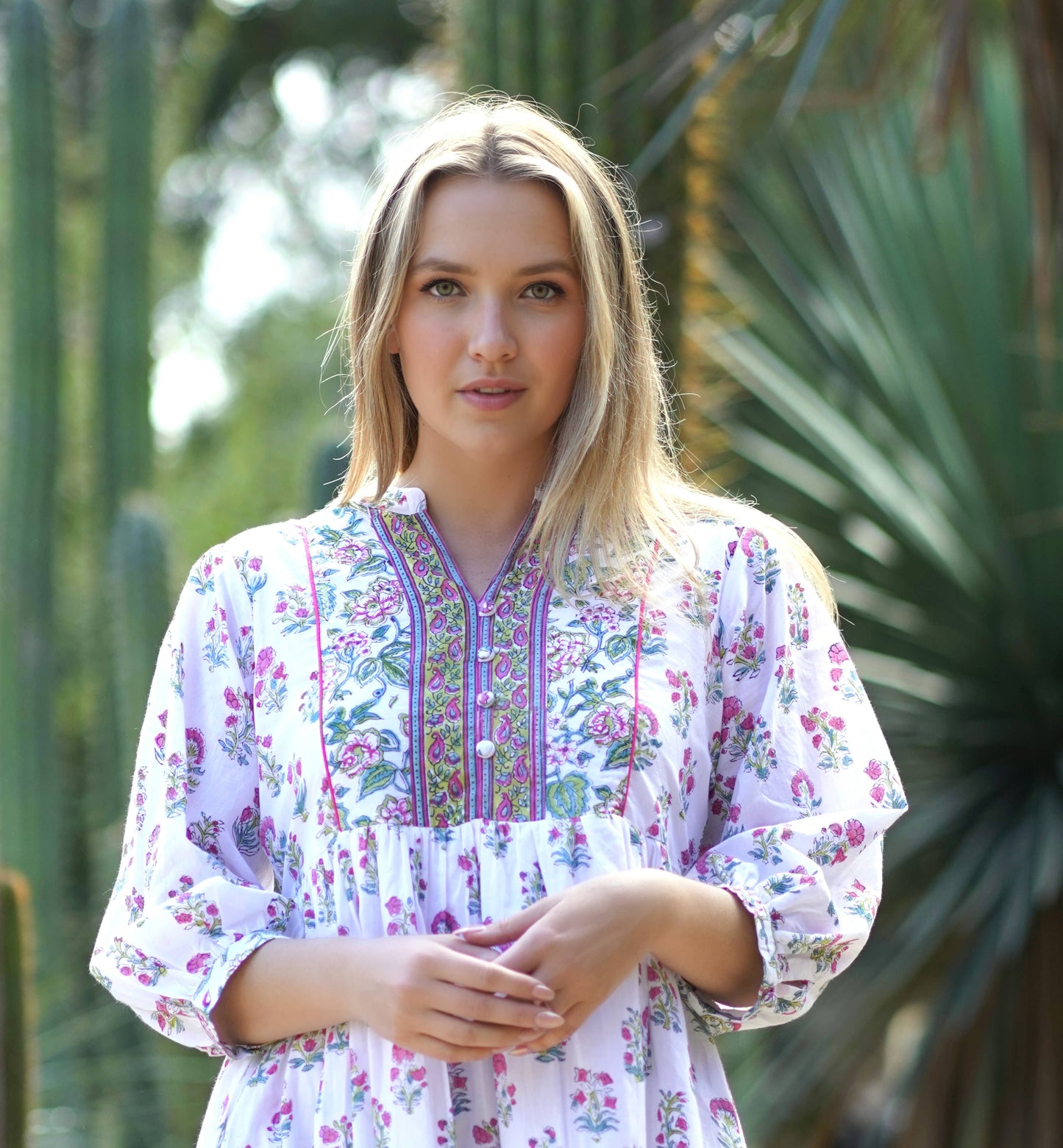Zadie Block Printed Mini Dress in Pink + Teal
