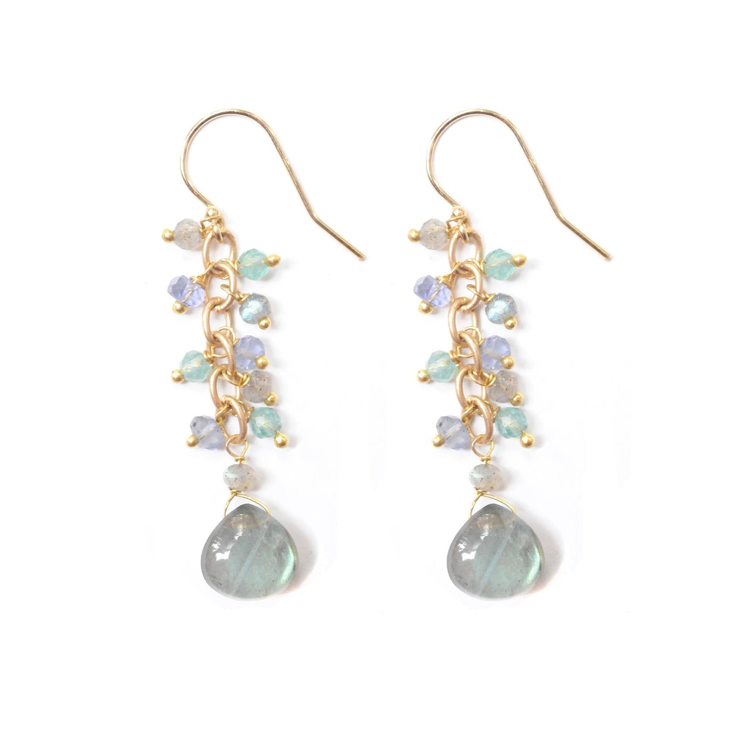 Rain Drop Earrings in Brass/Labradorite