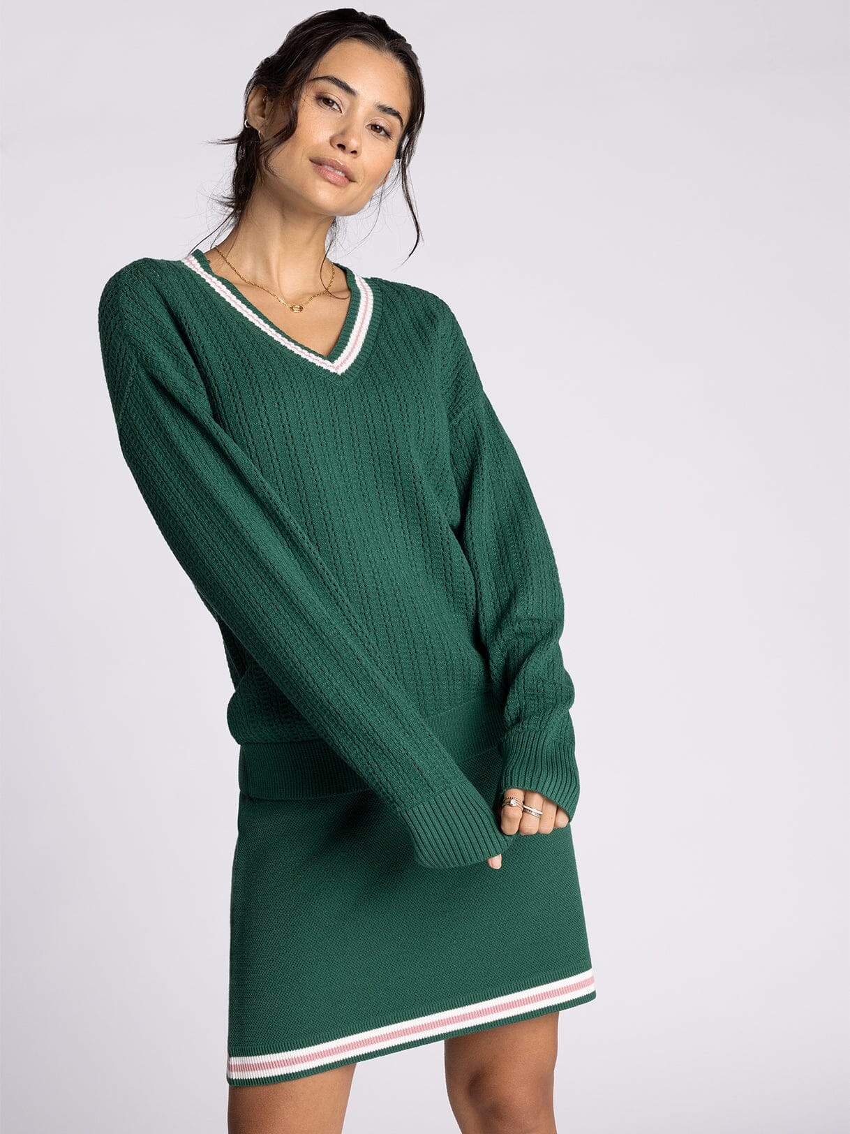 Alexis Sweater in Forest & Pink