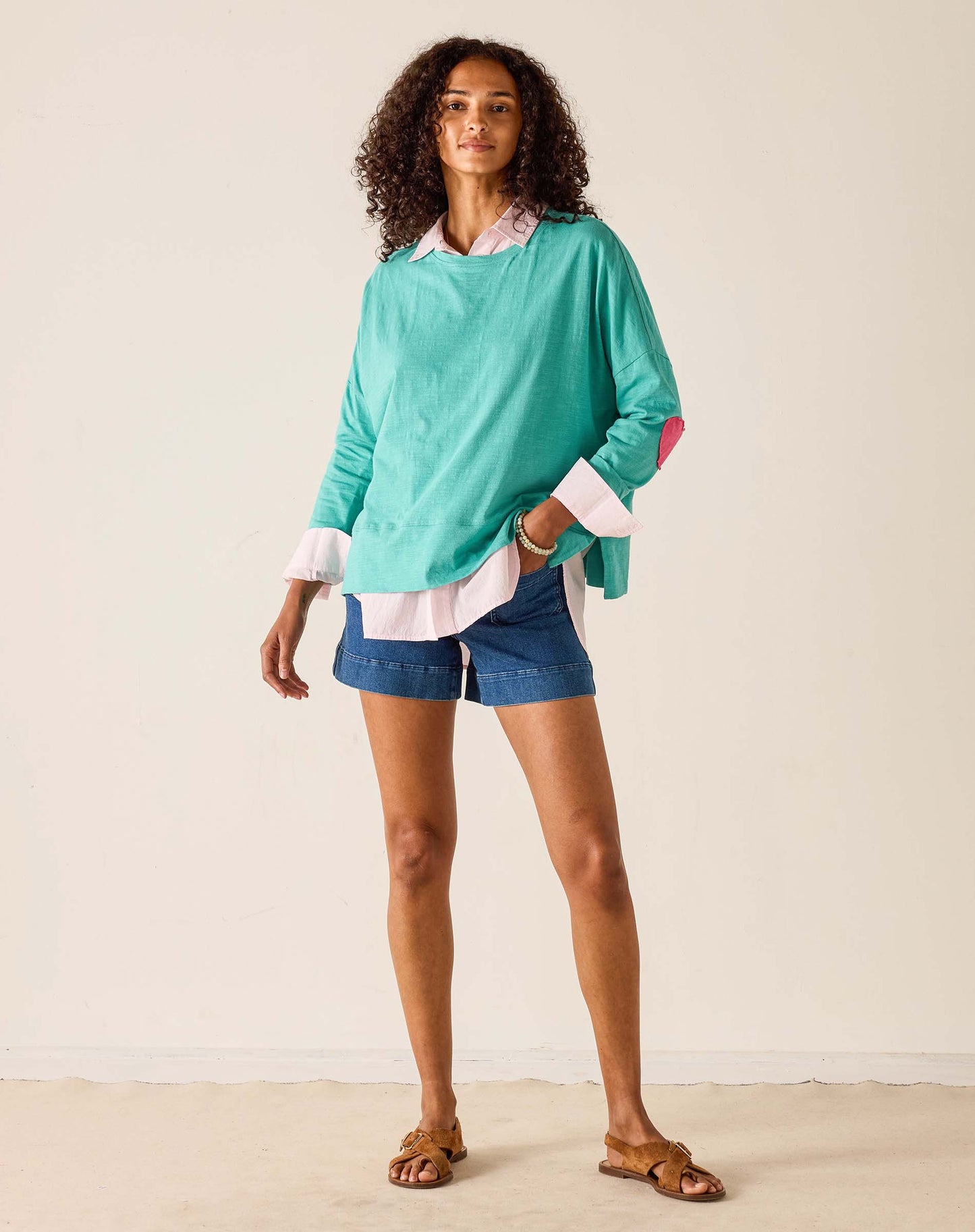 Amour Applique Tee in Teal and Pink