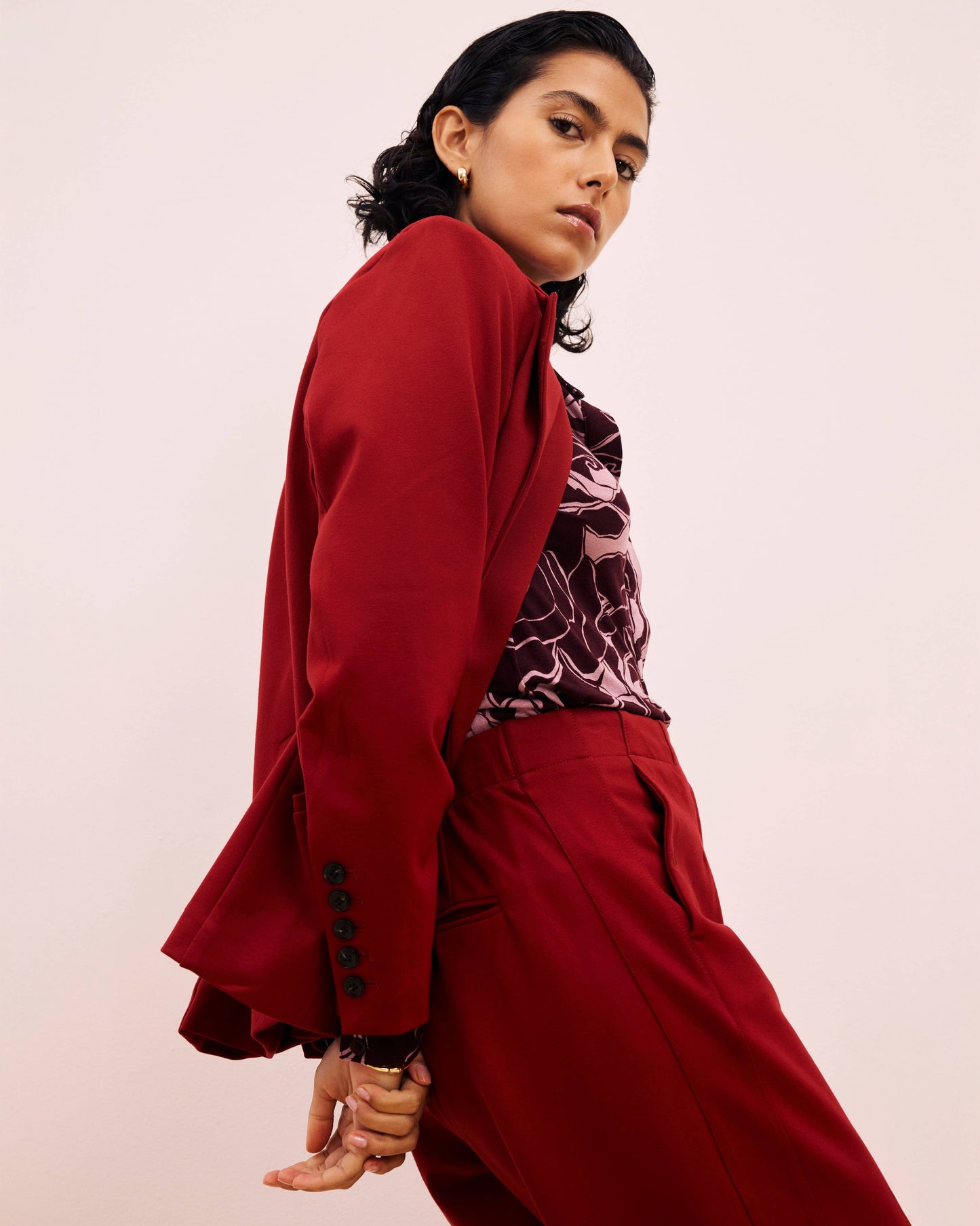 Bianca Double Breasted Ponte Blazer in Garnet