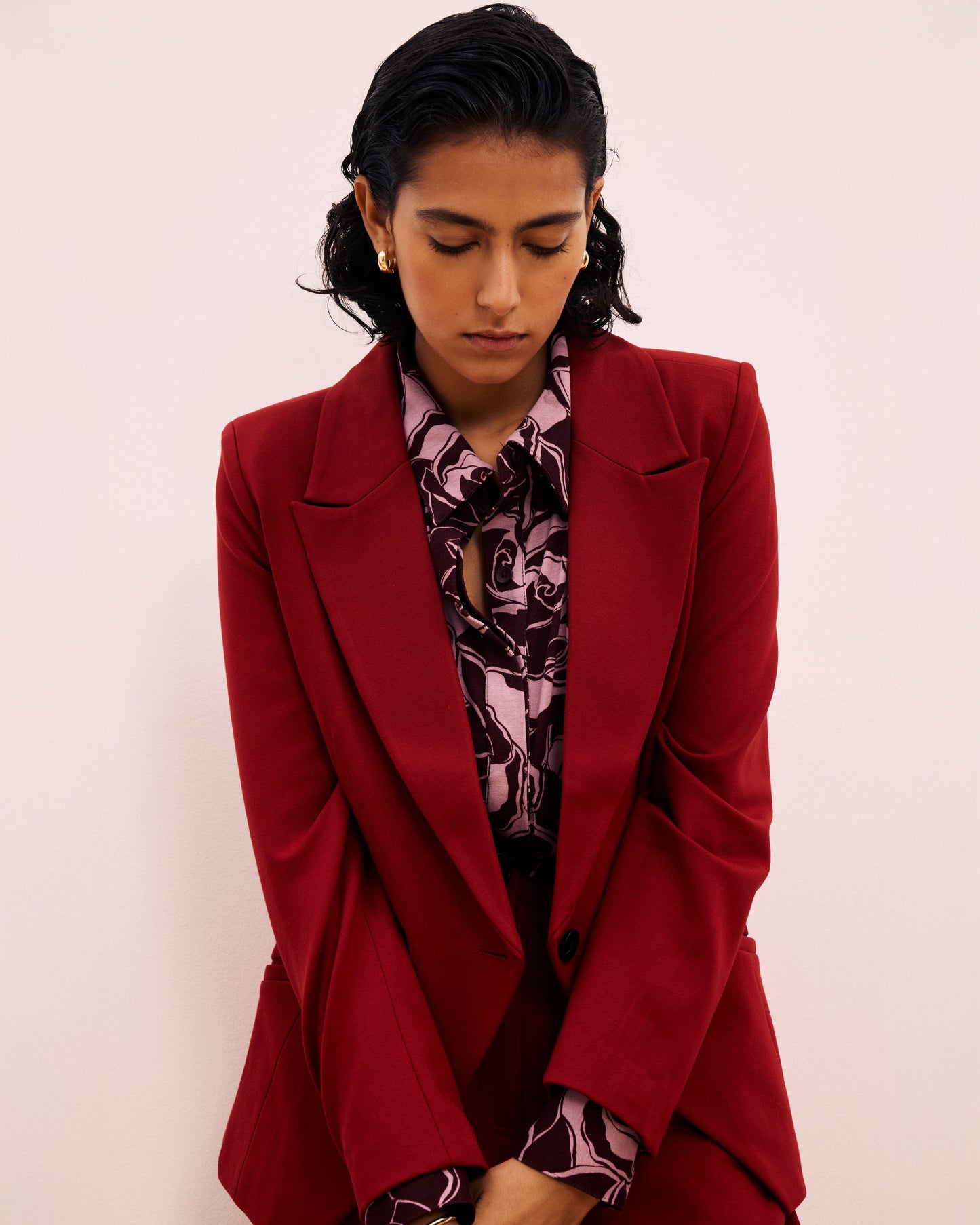 Bianca Double Breasted Ponte Blazer in Garnet