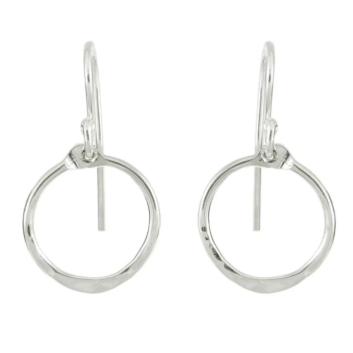 Hammered Small Circle Wire Earrings in Silver