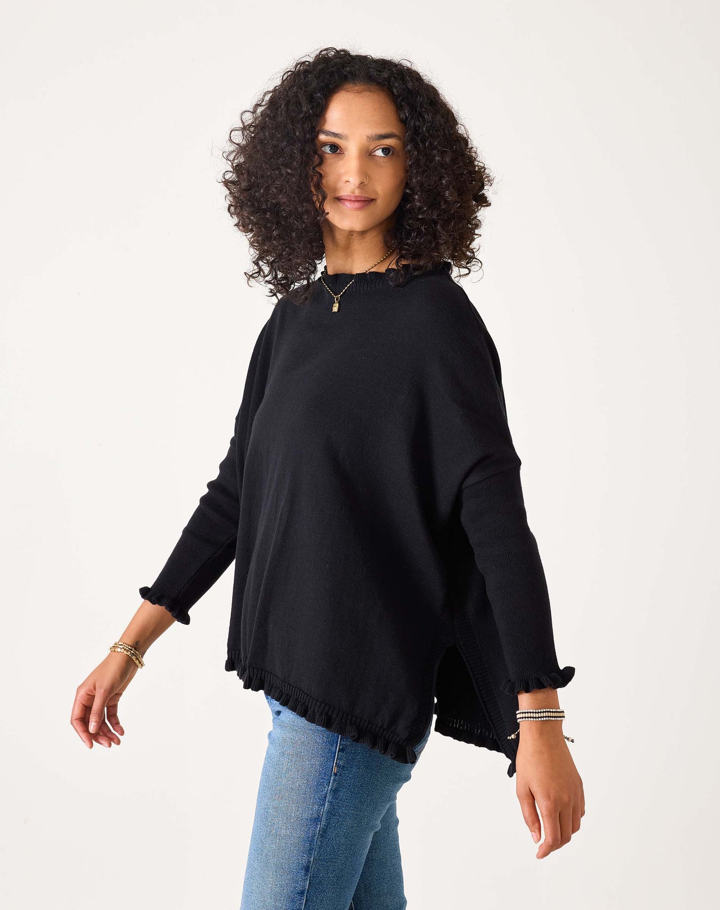 Catalina Cotton Ruffle Sweater in Black