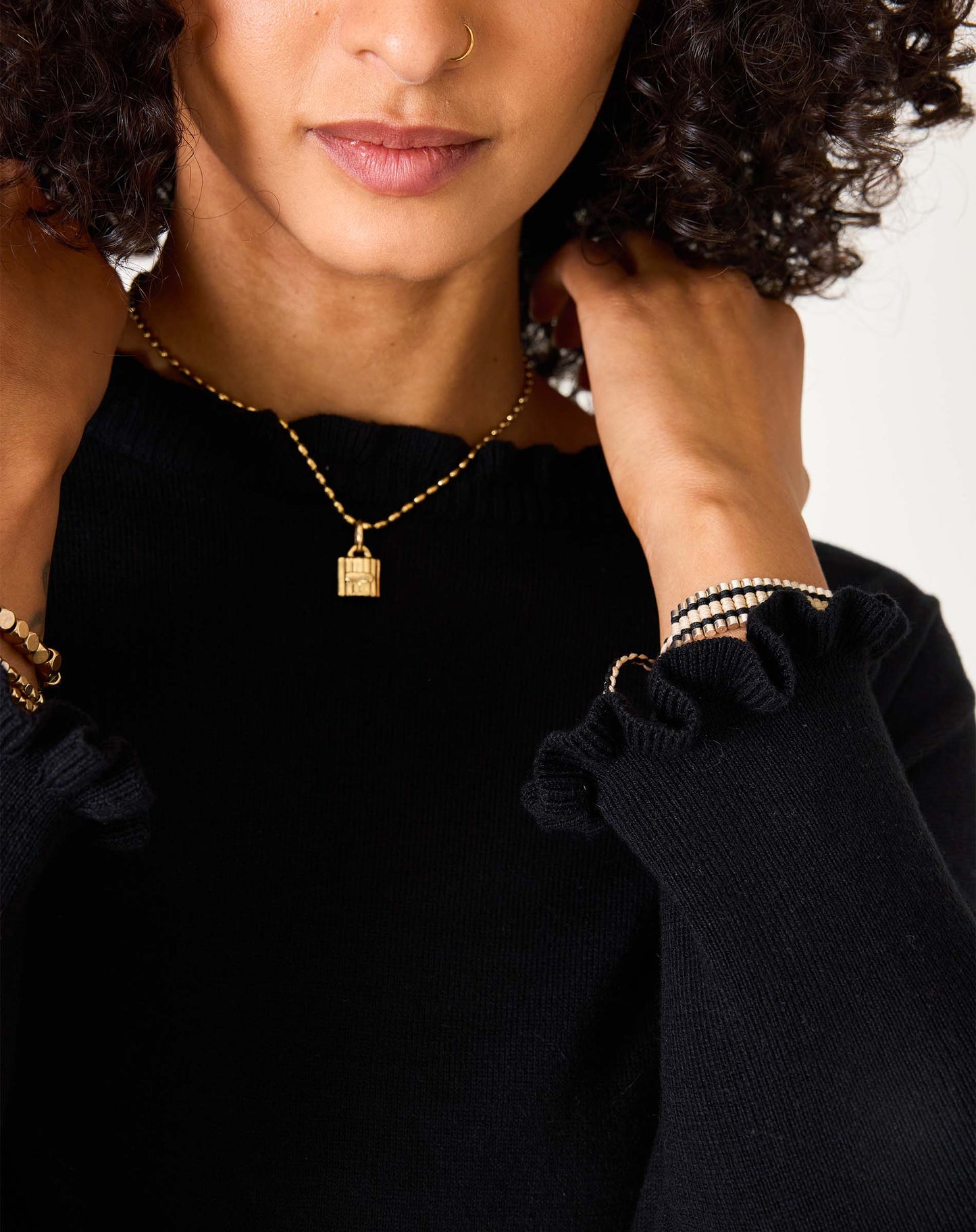 Catalina Cotton Ruffle Sweater in Black