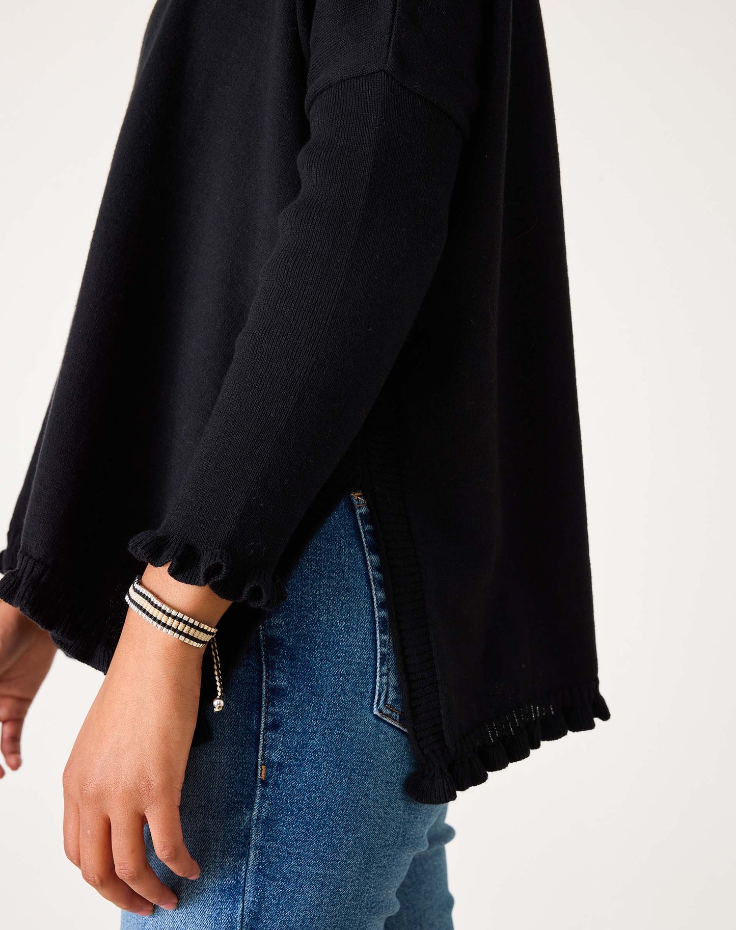 Catalina Cotton Ruffle Sweater in Black