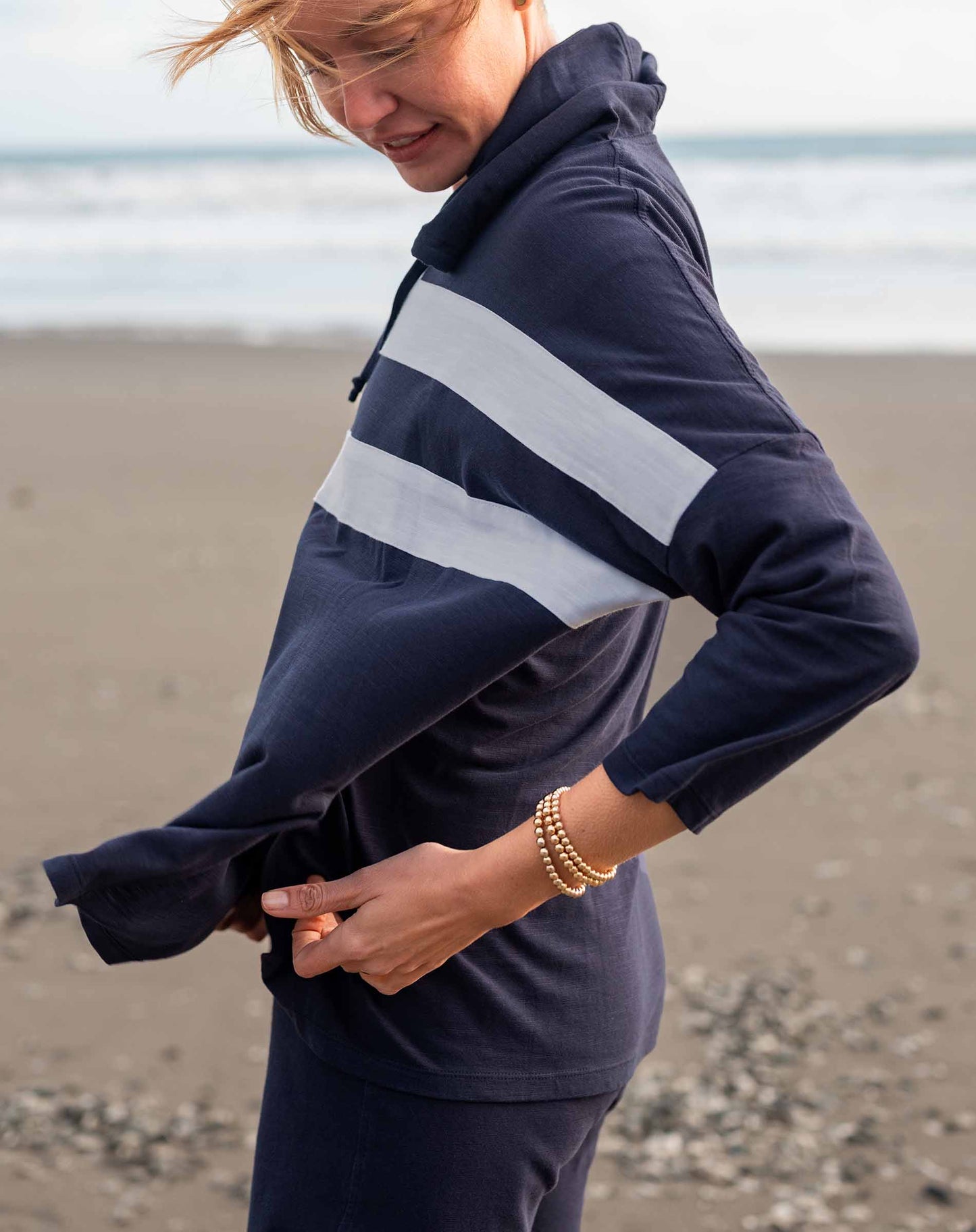 Catalina Hoodie Tee in Navy + White Stripe