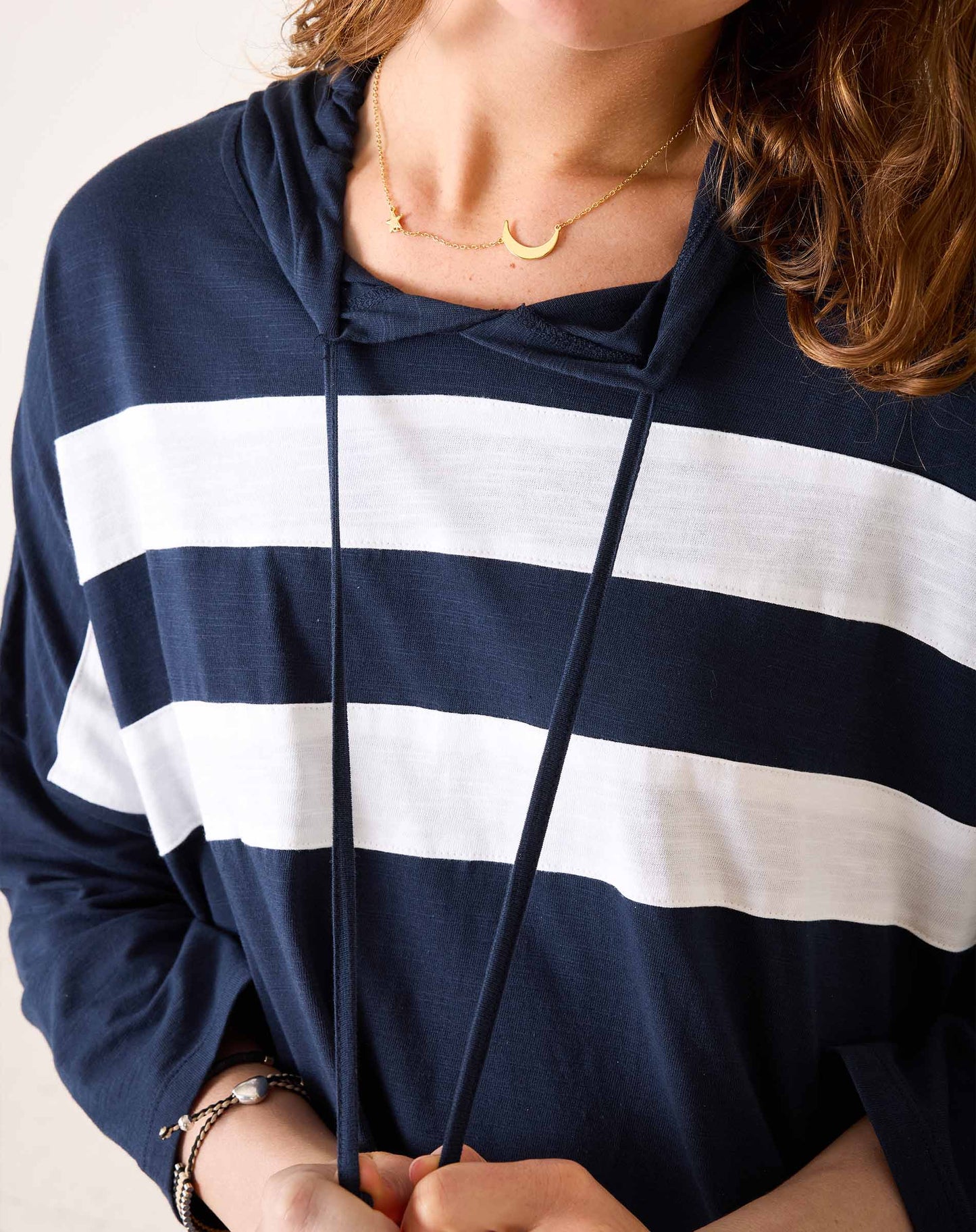 Catalina Hoodie Tee in Navy + White Stripe