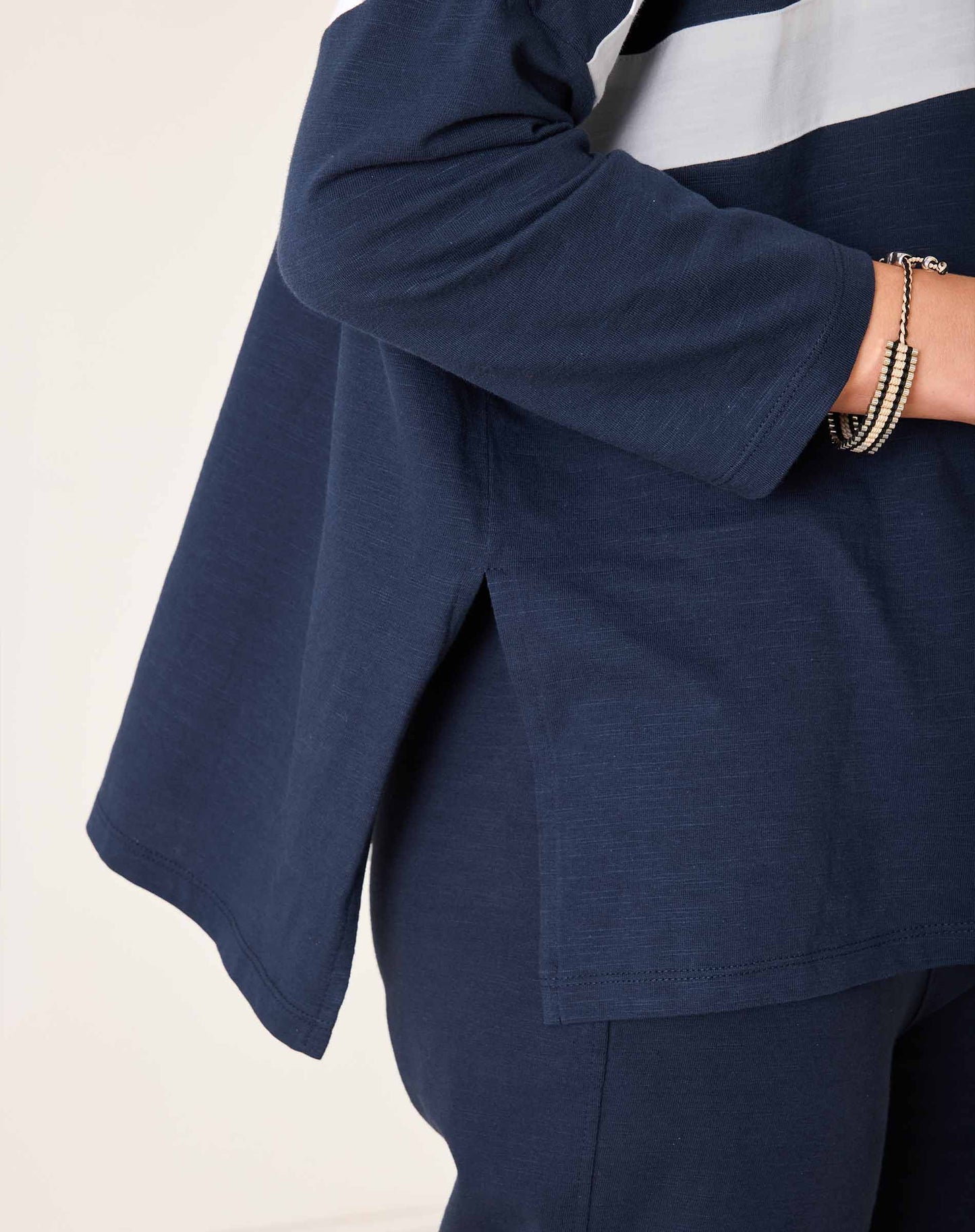 Catalina Hoodie Tee in Navy + White Stripe