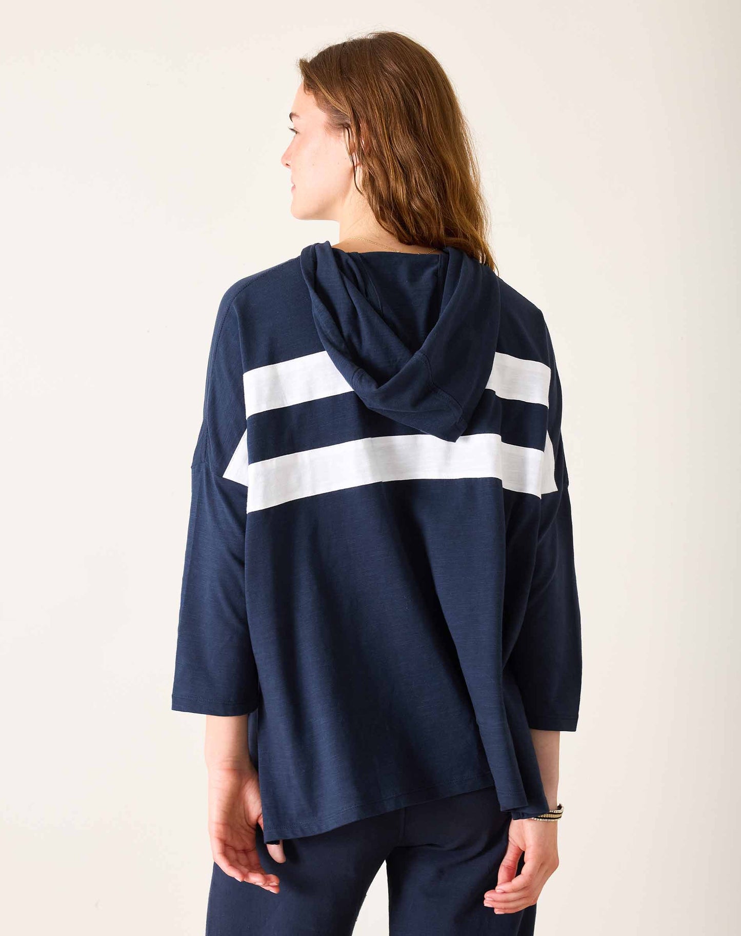 Catalina Hoodie Tee in Navy + White Stripe