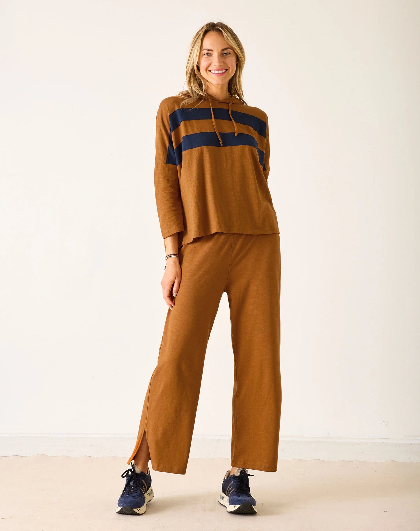 Catalina Hoodie Tee in Tobacco + Navy Stripe