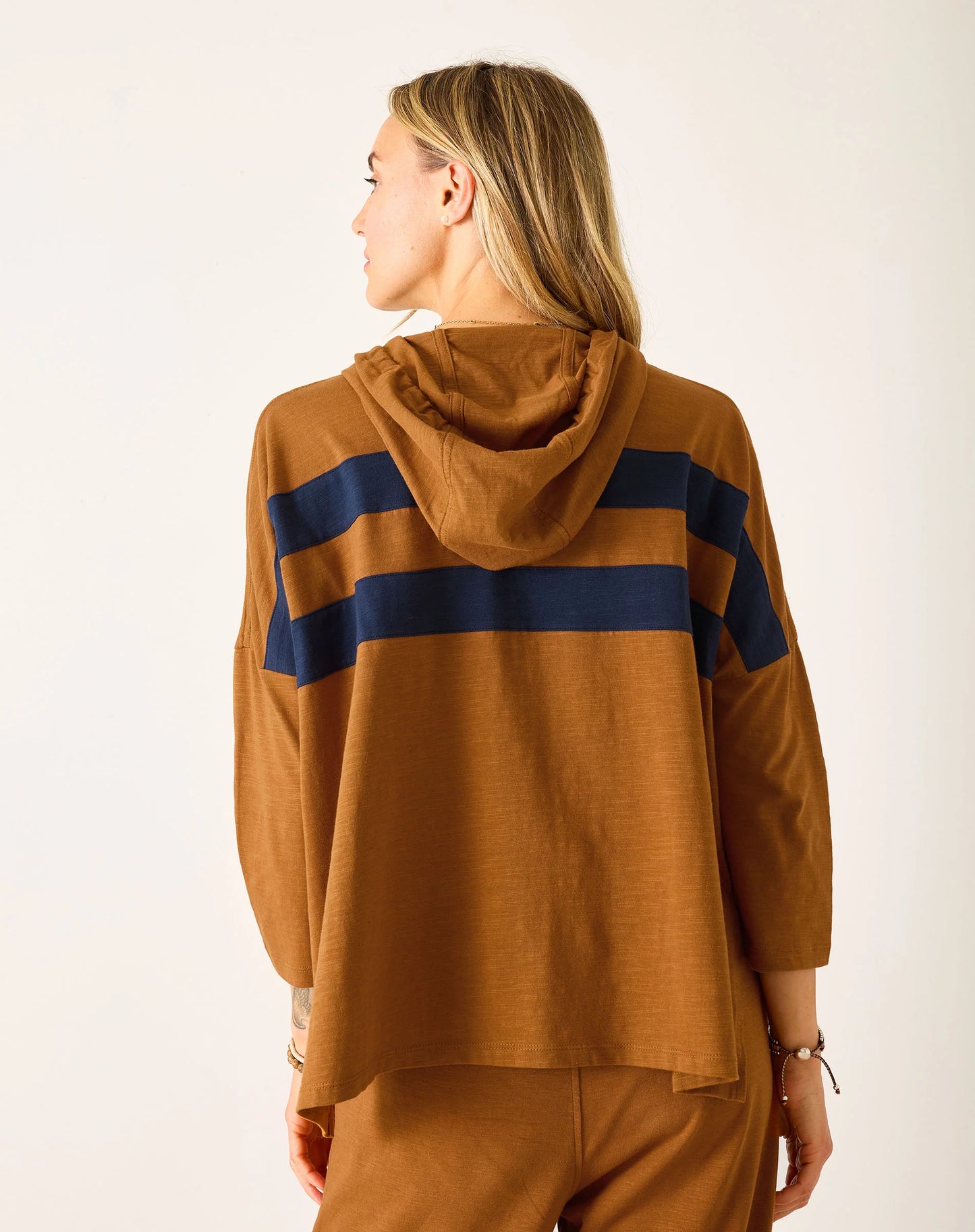 Catalina Hoodie Tee in Tobacco + Navy Stripe