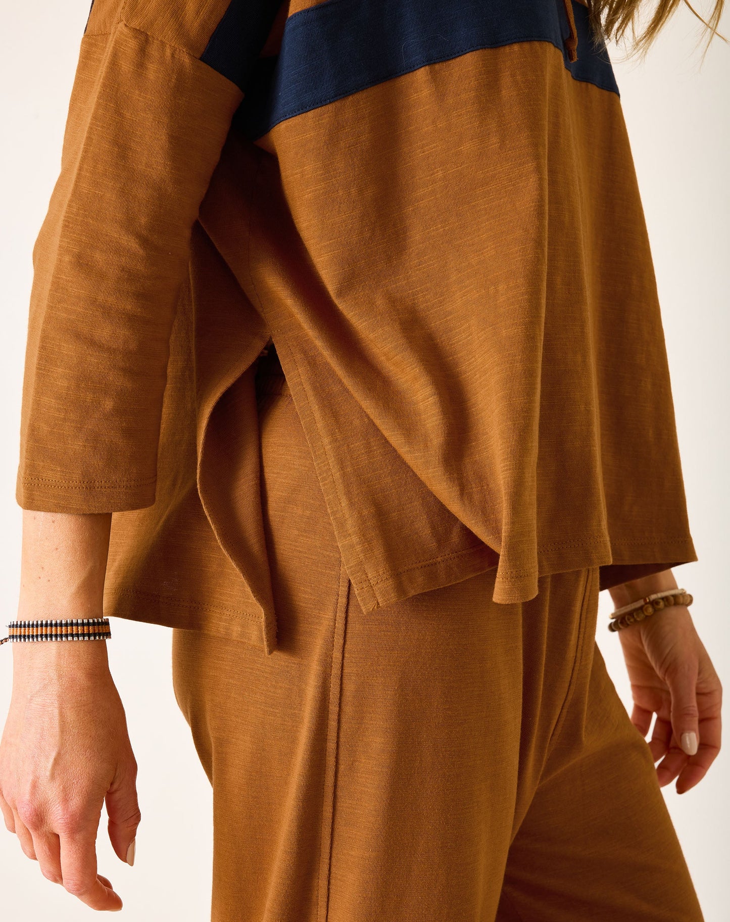 Catalina Hoodie Tee in Tobacco + Navy Stripe