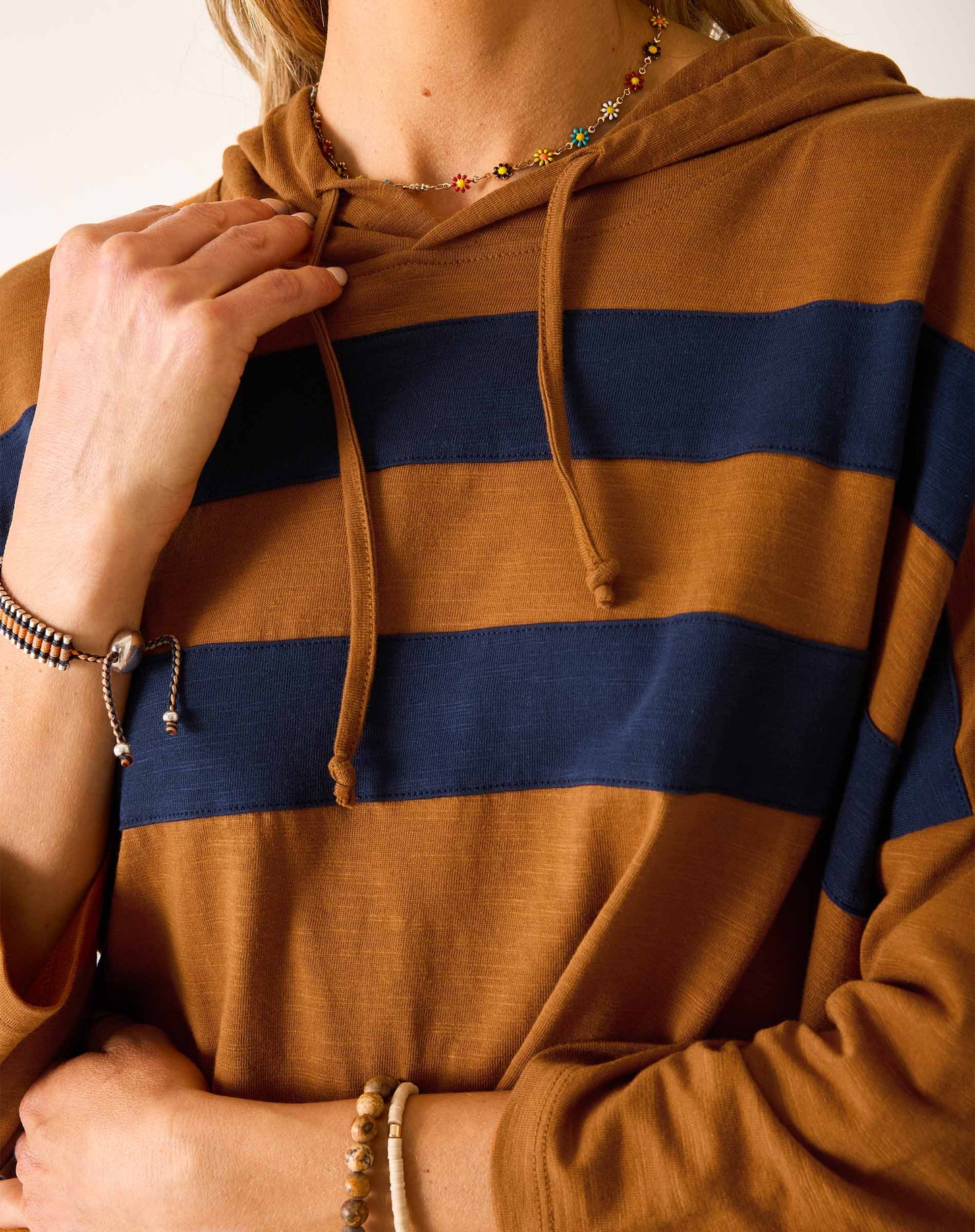 Catalina Hoodie Tee in Tobacco + Navy Stripe
