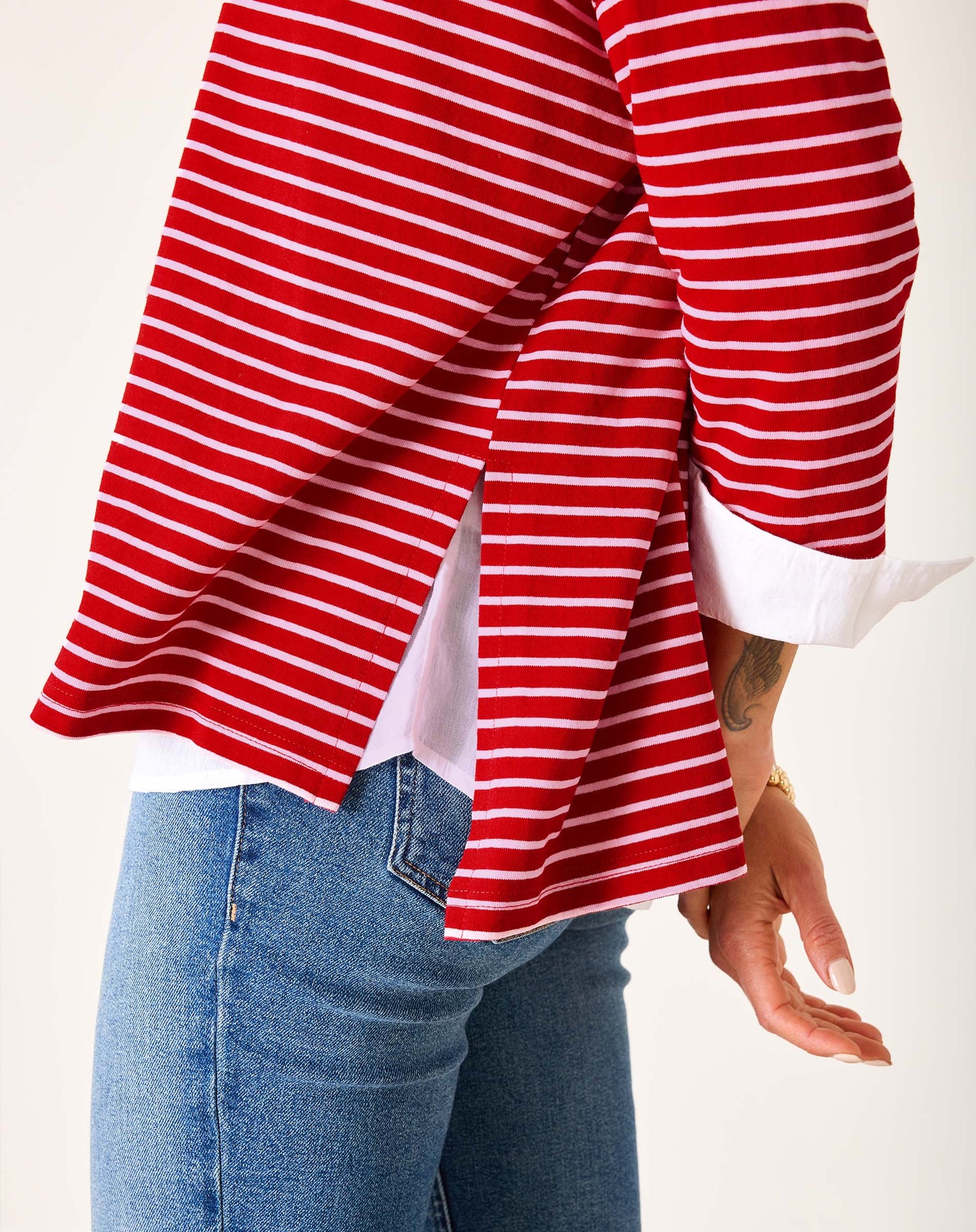 Catalina Slub Tee in Red + Pink Stripe