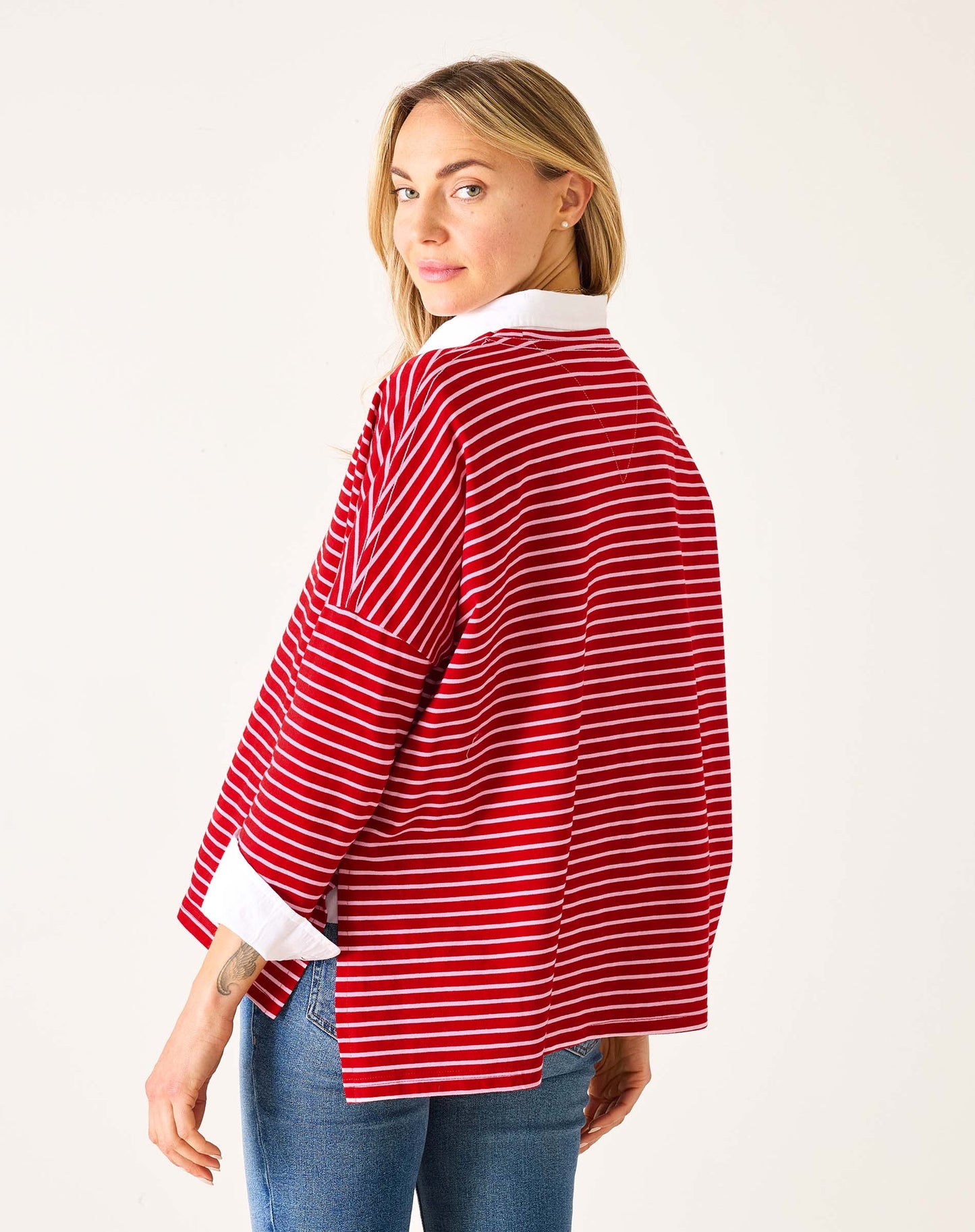 Catalina Slub Tee in Red + Pink Stripe