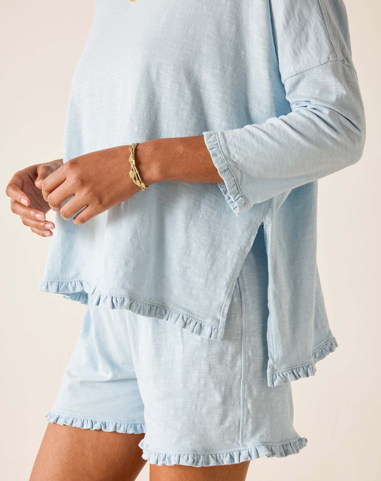 Catalina Ruffle Tee in Niagara Mist
