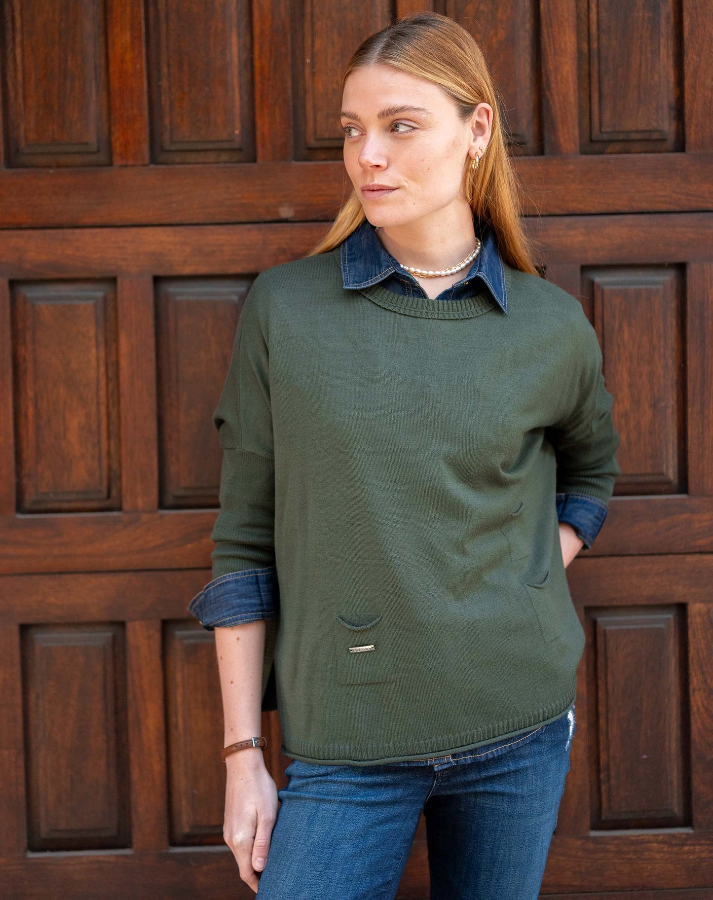 Catalina Crewneck Sweater in Deep Emerald