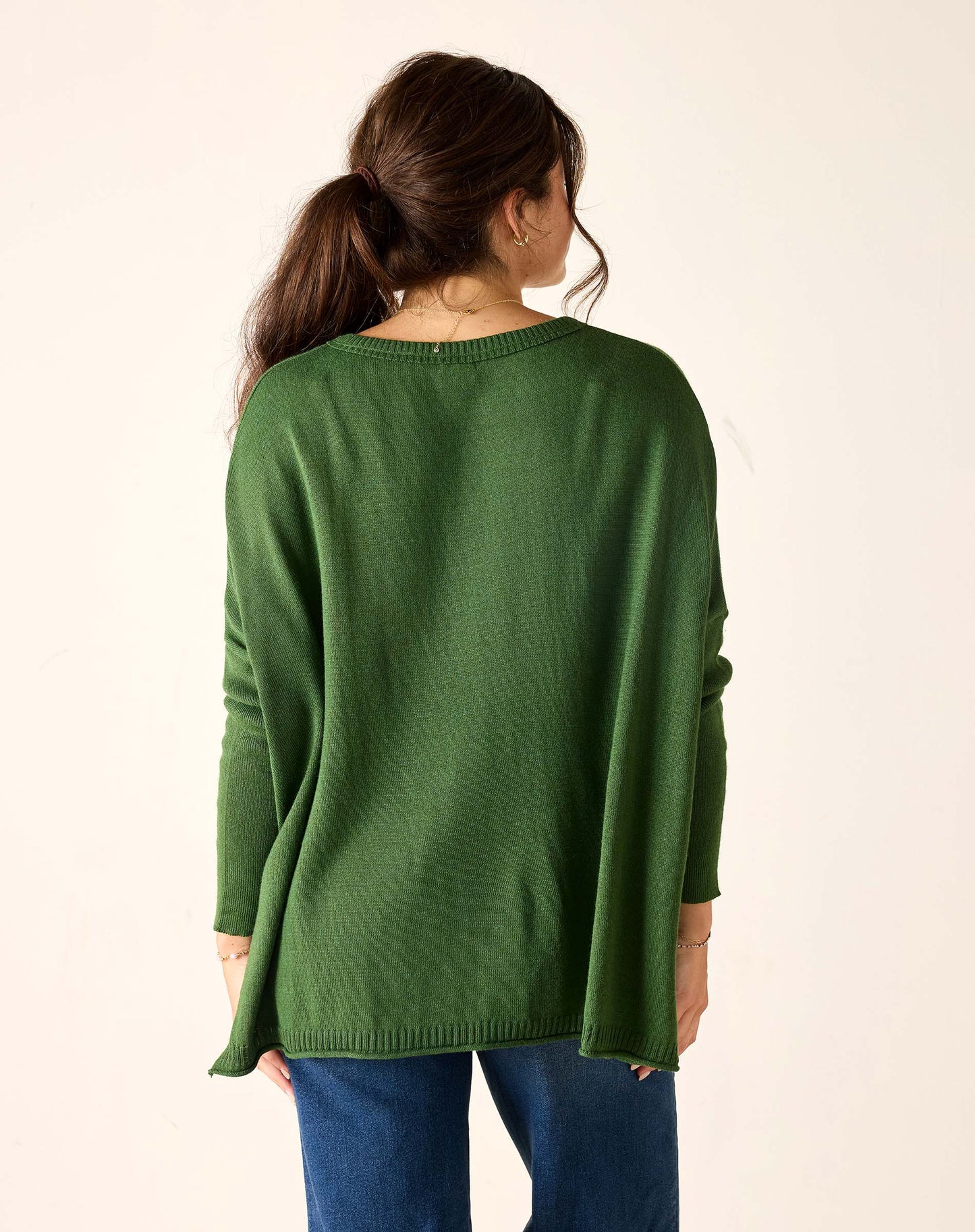 Catalina Crewneck Sweater in Green + Lipstick