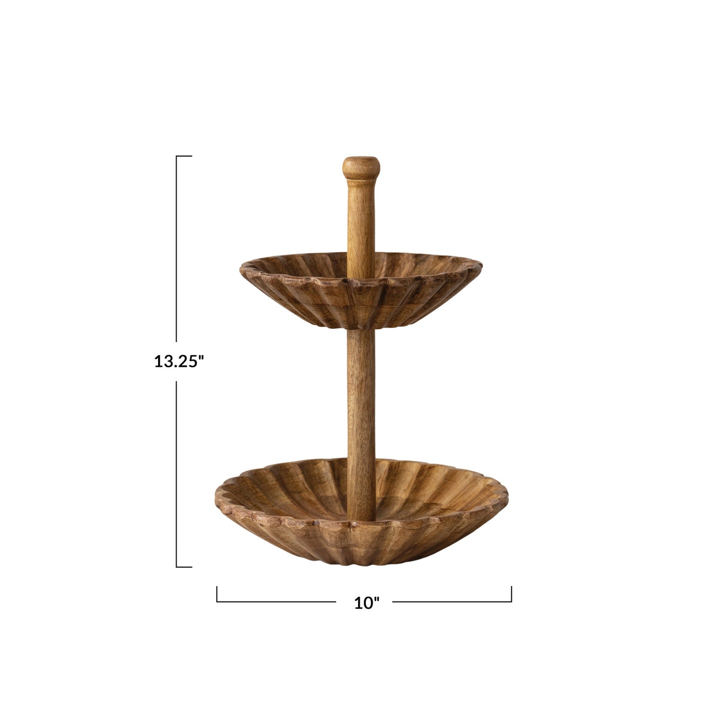 Carved Mango Wood Scalloped Two-Tier Tray