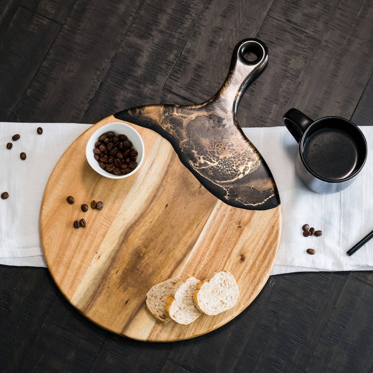 Round Cheese Paddle Acacia Boards in Navy