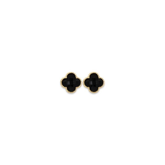 Black + Gold Quatrefoil Stud Earrings