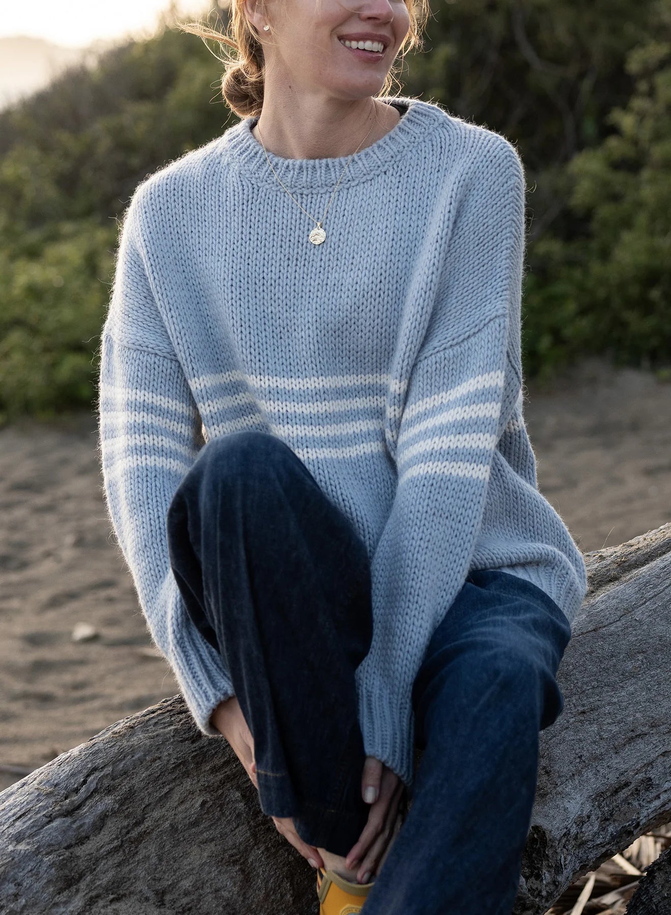Seacoast Stripe Sweater in Soft Sky + White