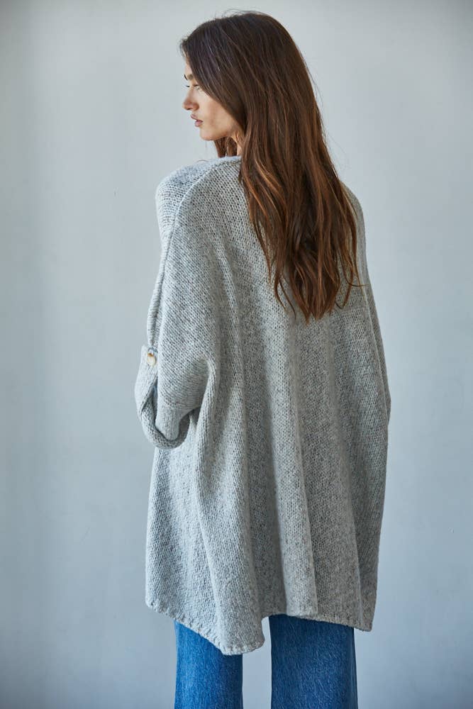 Easy Open Front Knit Cardigan in Light Heather Grey