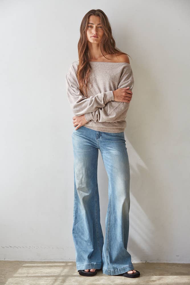 Soft Cowl Neck Pullover in Taupe