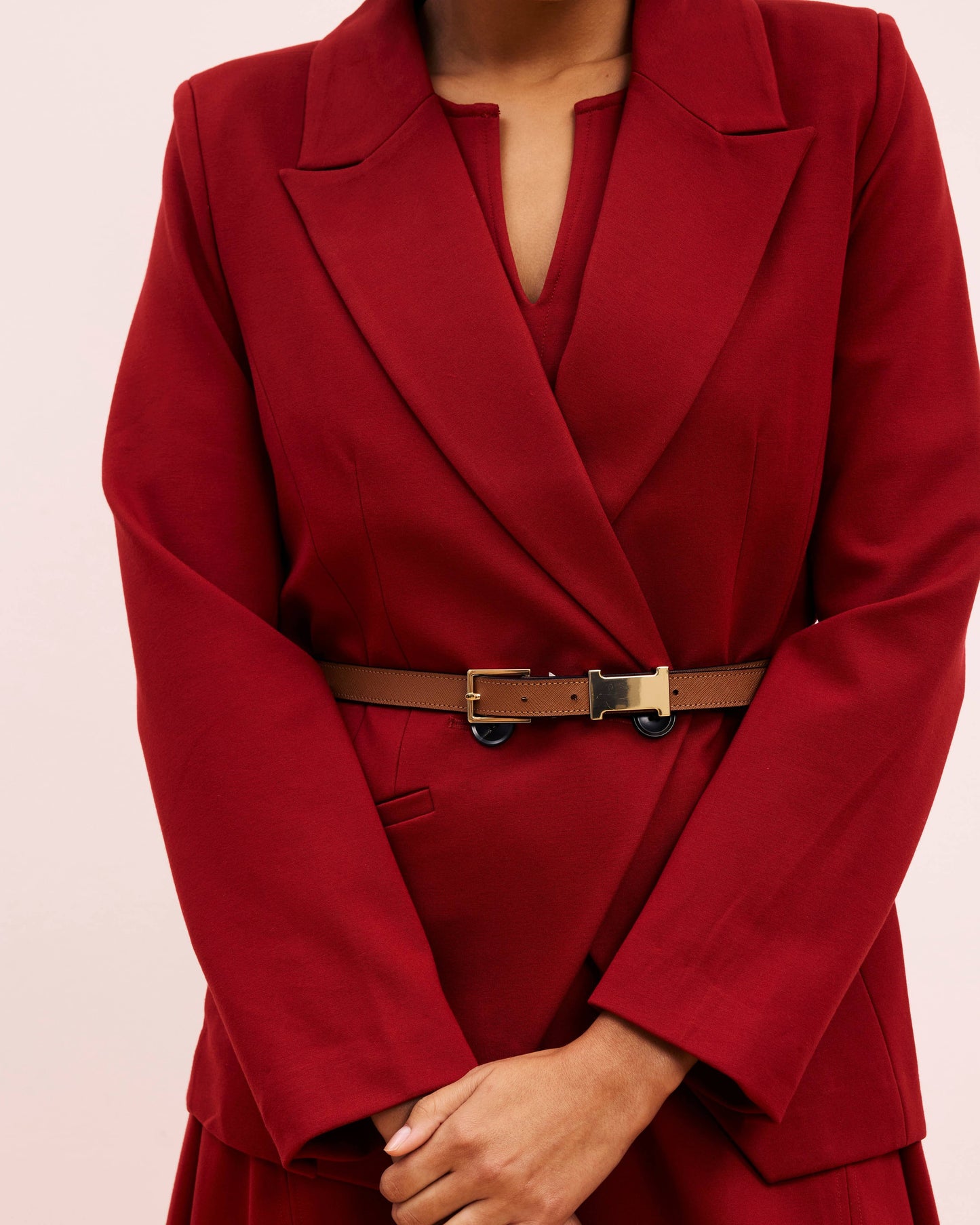 Bianca Double Breasted Ponte Blazer in Garnet