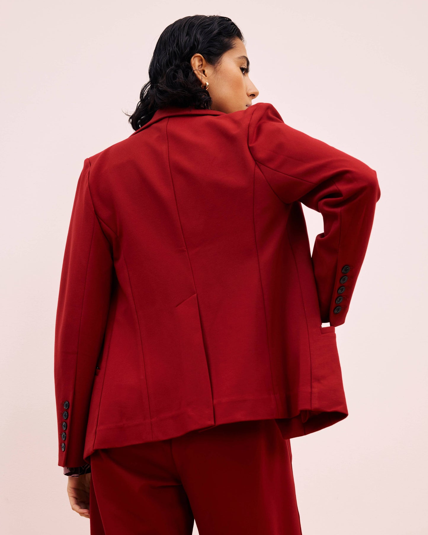 Bianca Double Breasted Ponte Blazer in Garnet